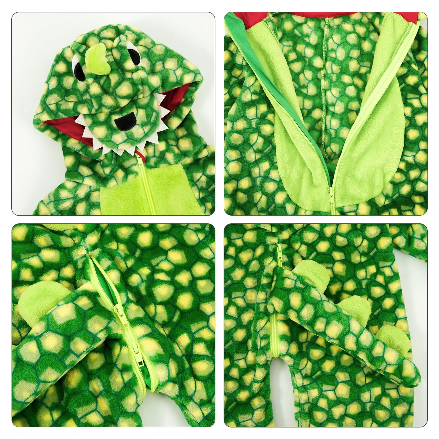 LOLANTA Toddler Dinosaur Hooded Jumpsuit – Flannel Fleece Costume (18-23M, Checked Green)