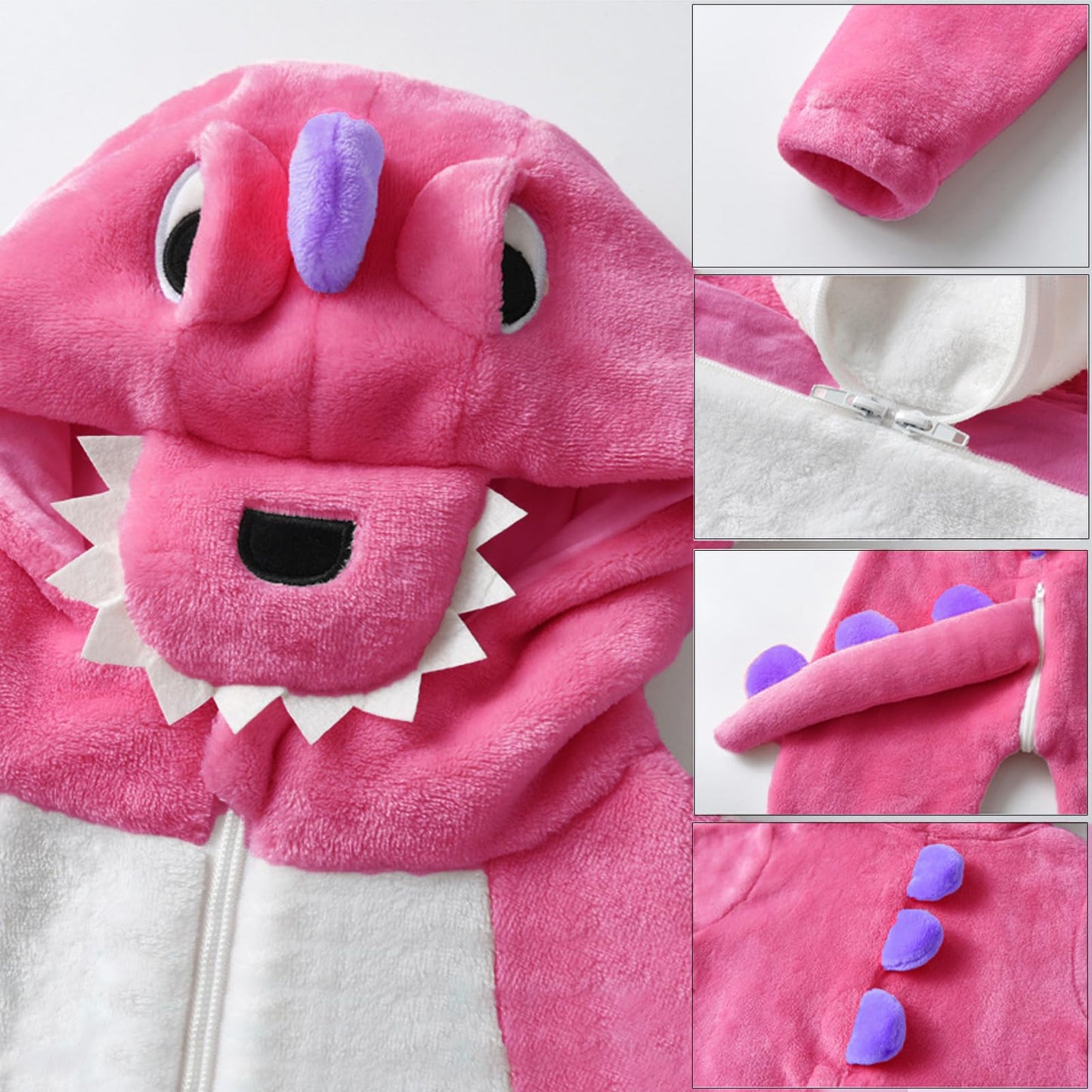 LOLANTA Dinosuar Hooded Flannel Jumpsuit – Pink Toddler Costume (6M-4T)