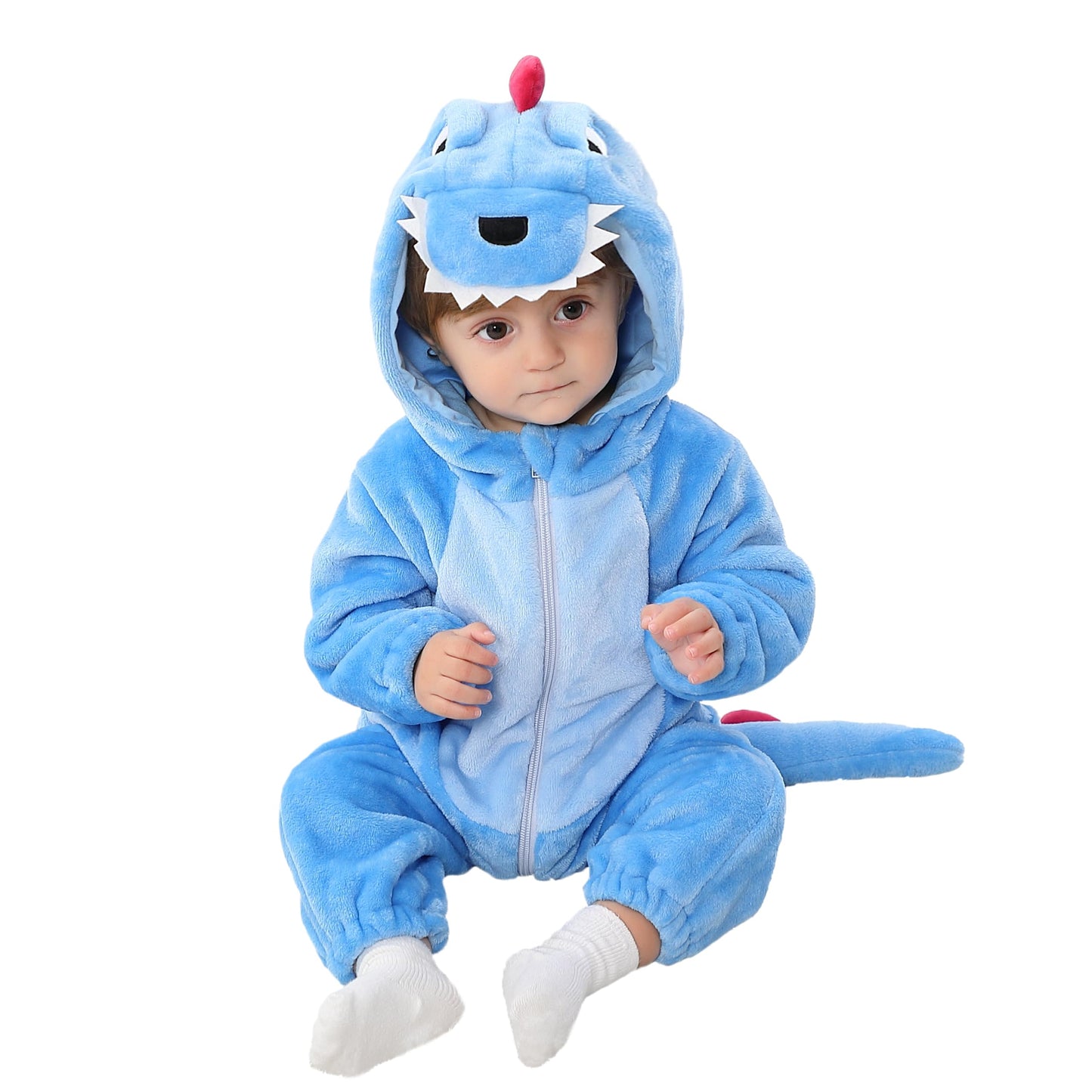 LOLANTA Toddler Dinosaur Costume Hoodie Onesie (3-3.5Y, Blue) – Soft Flannel, 2-Way Zip