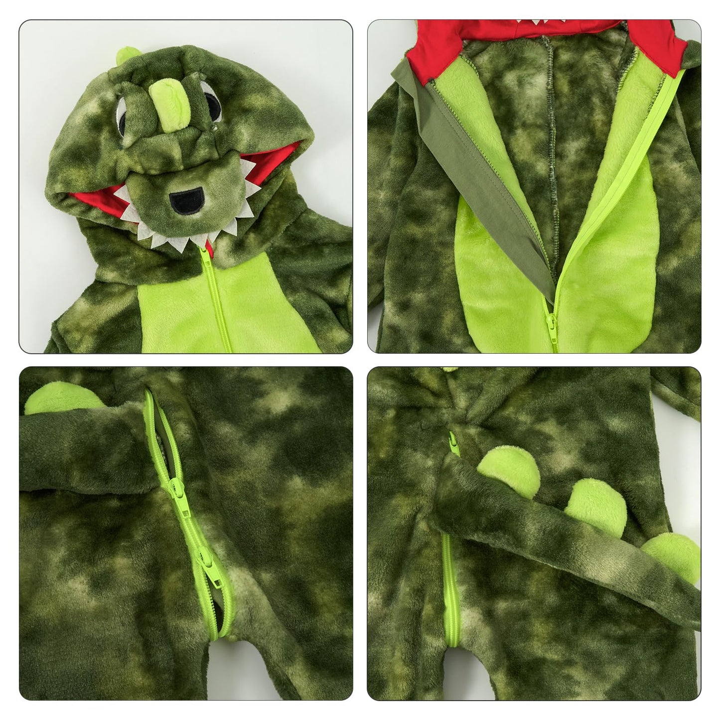 LOLANTA Toddler Dinosuar Costume Onesie – Flannel Hooded Jumpsuit (18-23M, Tie-Dye Green)