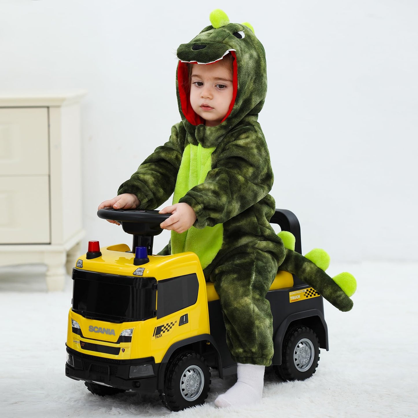LOLANTA Toddler Dinosuar Costume Onesie – Flannel Hooded Jumpsuit (18-23M, Tie-Dye Green)