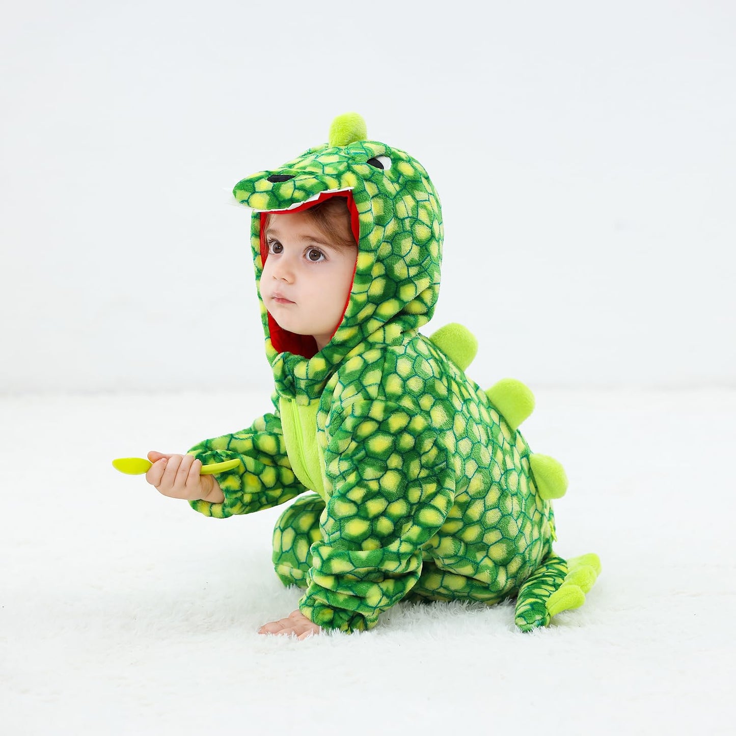 LOLANTA Toddler Dinosaur Hooded Jumpsuit – Flannel Fleece Costume (18-23M, Checked Green)