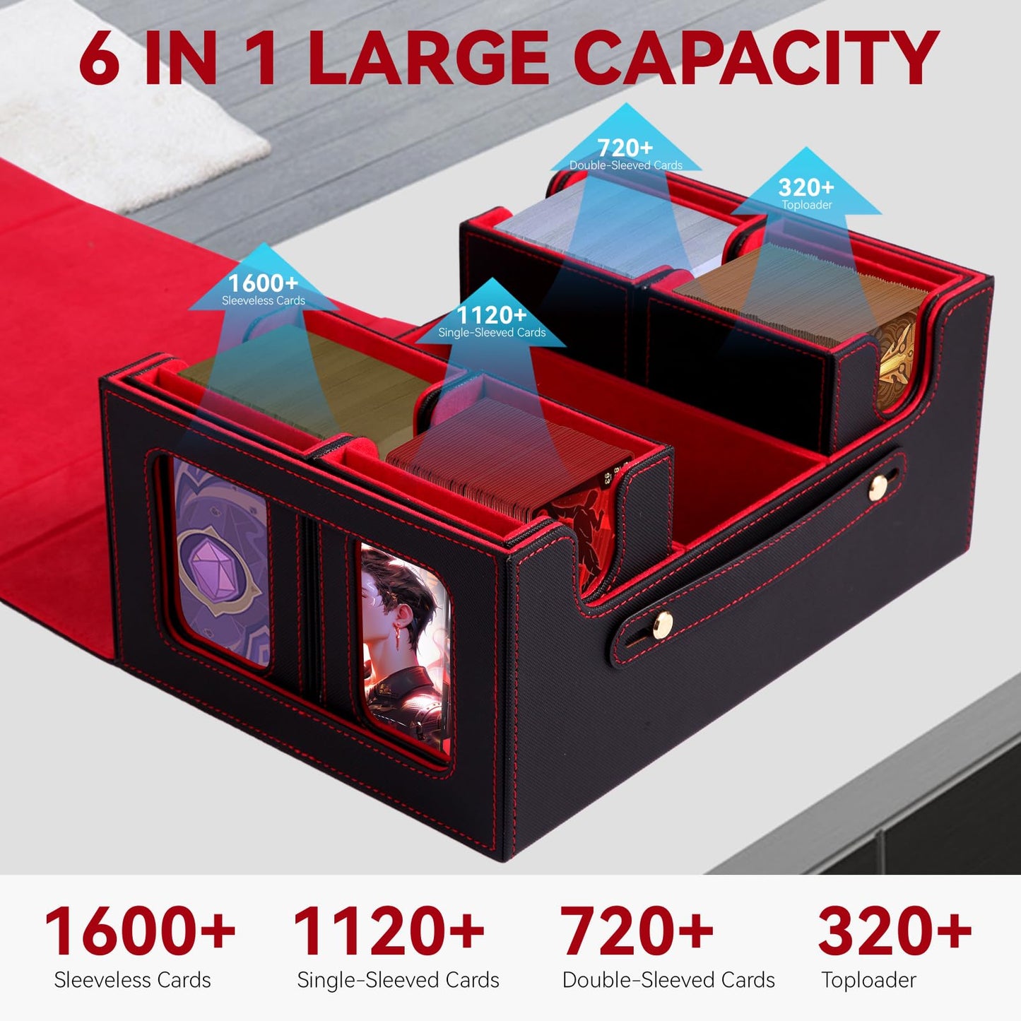 LOLEDS Trading Card Storage Box with Commander Display – 6-in-1 Deck Case for MTG & TCG