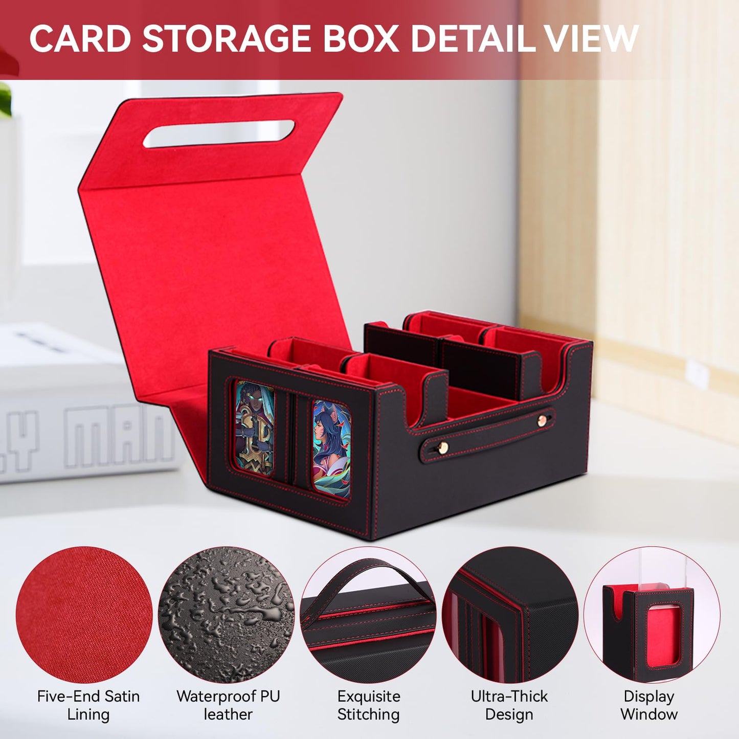 LOLEDS Trading Card Storage Box with Commander Display – 6-in-1 Deck Case for MTG & TCG