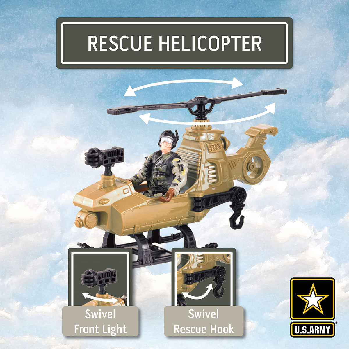 Lollipop US Army Rescue Force Toys – Helicopter, Desert Car & Gear Playset (Ages 3+)