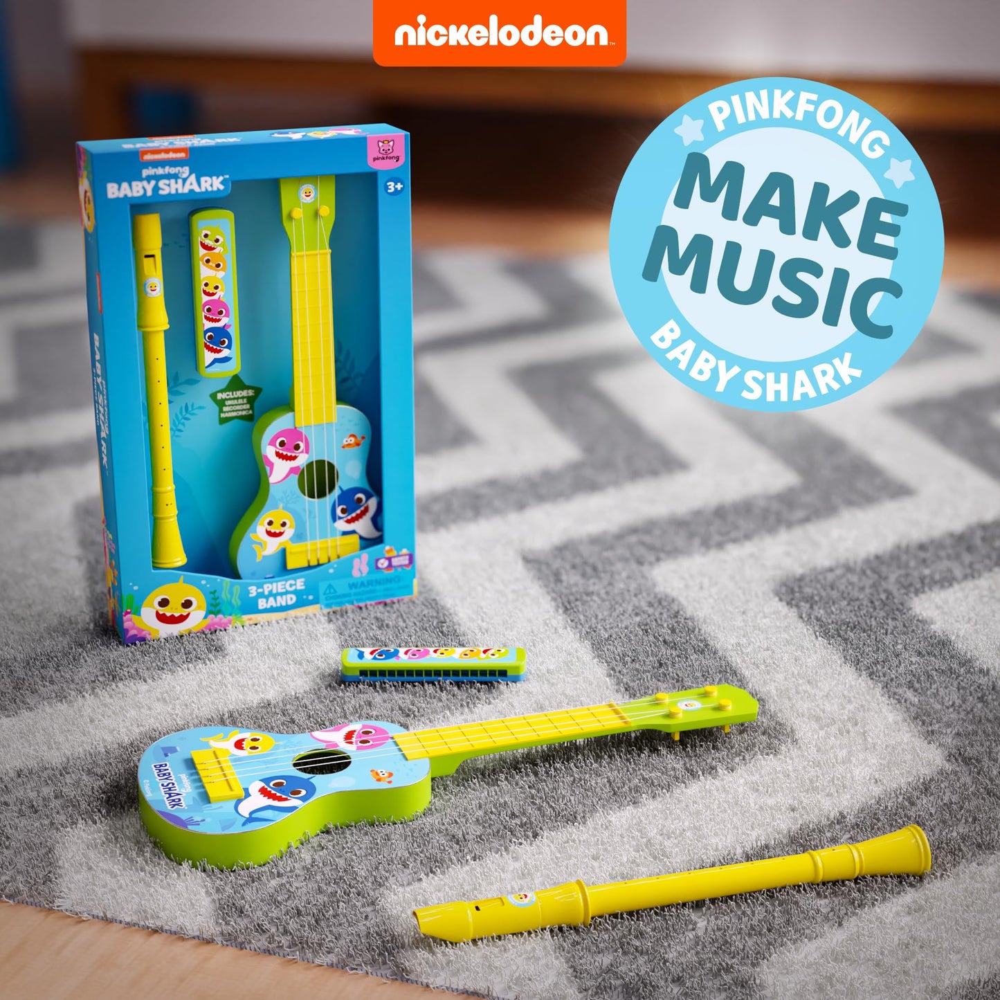 Lollipop Baby Shark 3-Piece Instrument Set: Harmonica, Ukulele & Flute for Toddlers