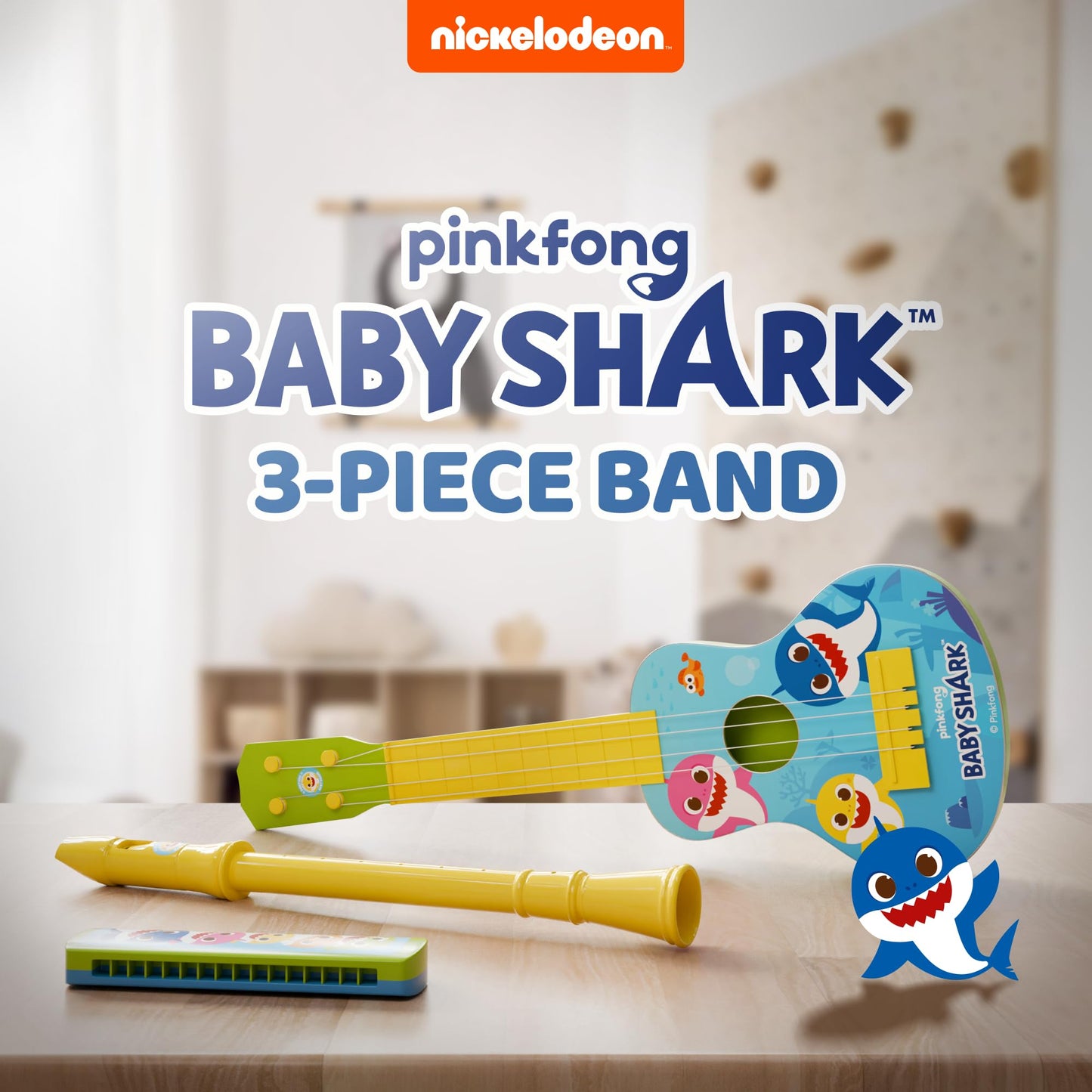 Lollipop Baby Shark 3-Piece Instrument Set: Harmonica, Ukulele & Flute for Toddlers