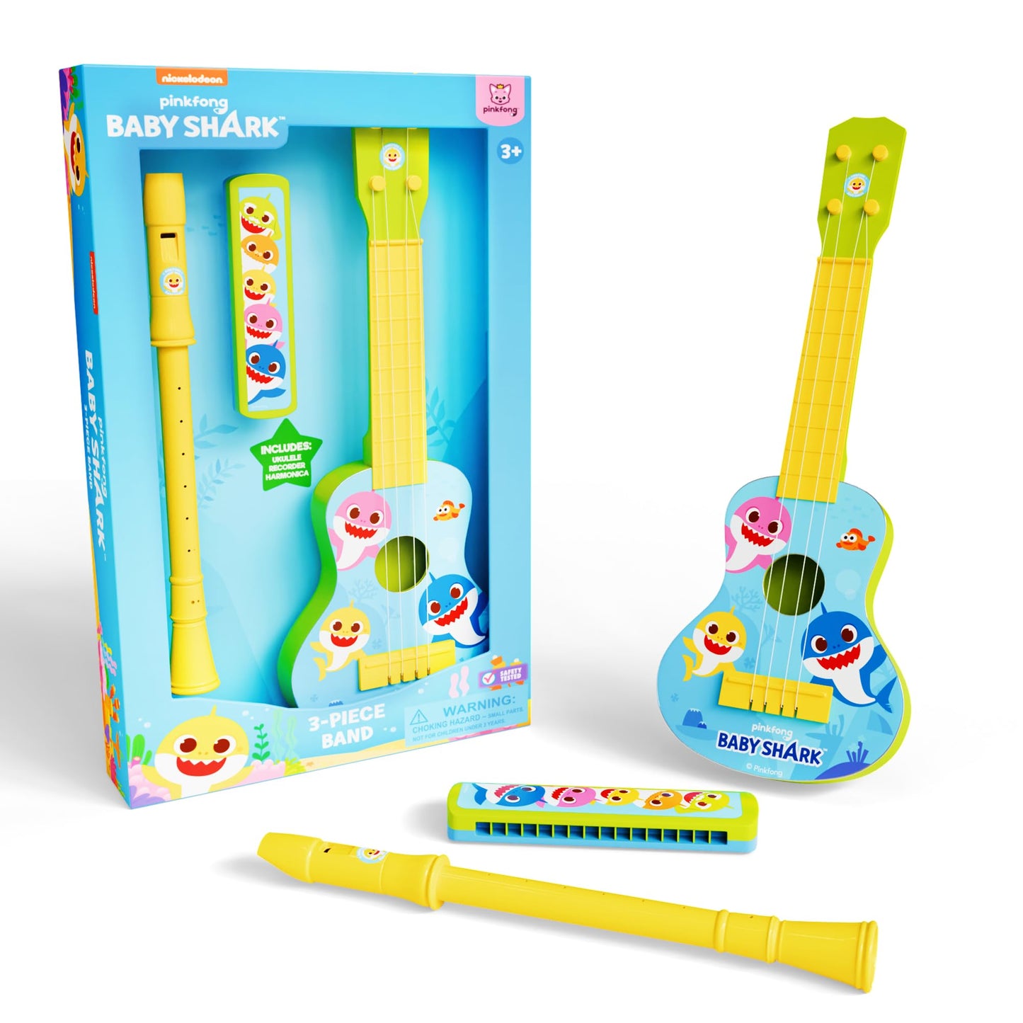 Lollipop Baby Shark 3-Piece Instrument Set: Harmonica, Ukulele & Flute for Toddlers