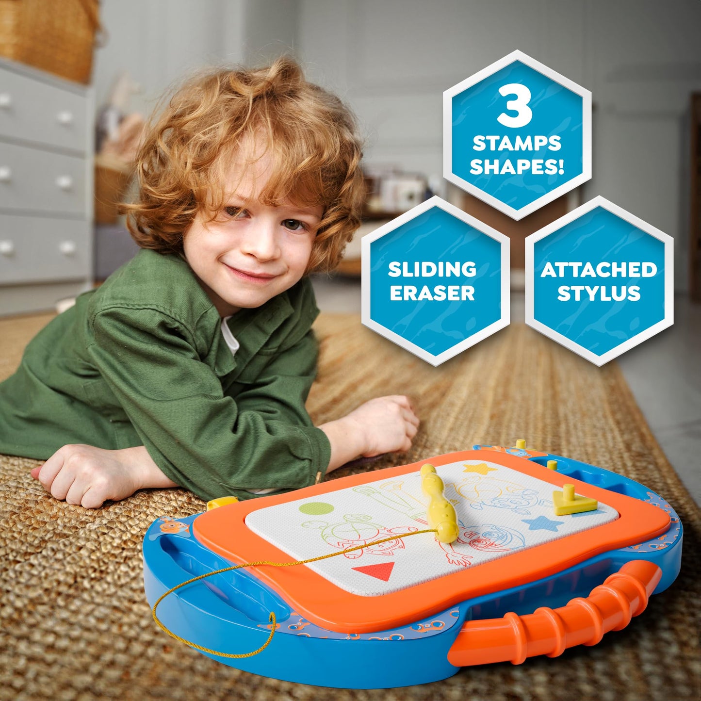 Lollipop Blippi Magnetic Writing Tablet for Kids – Mess-Free Drawing Board with Stand, Pen & Stamps