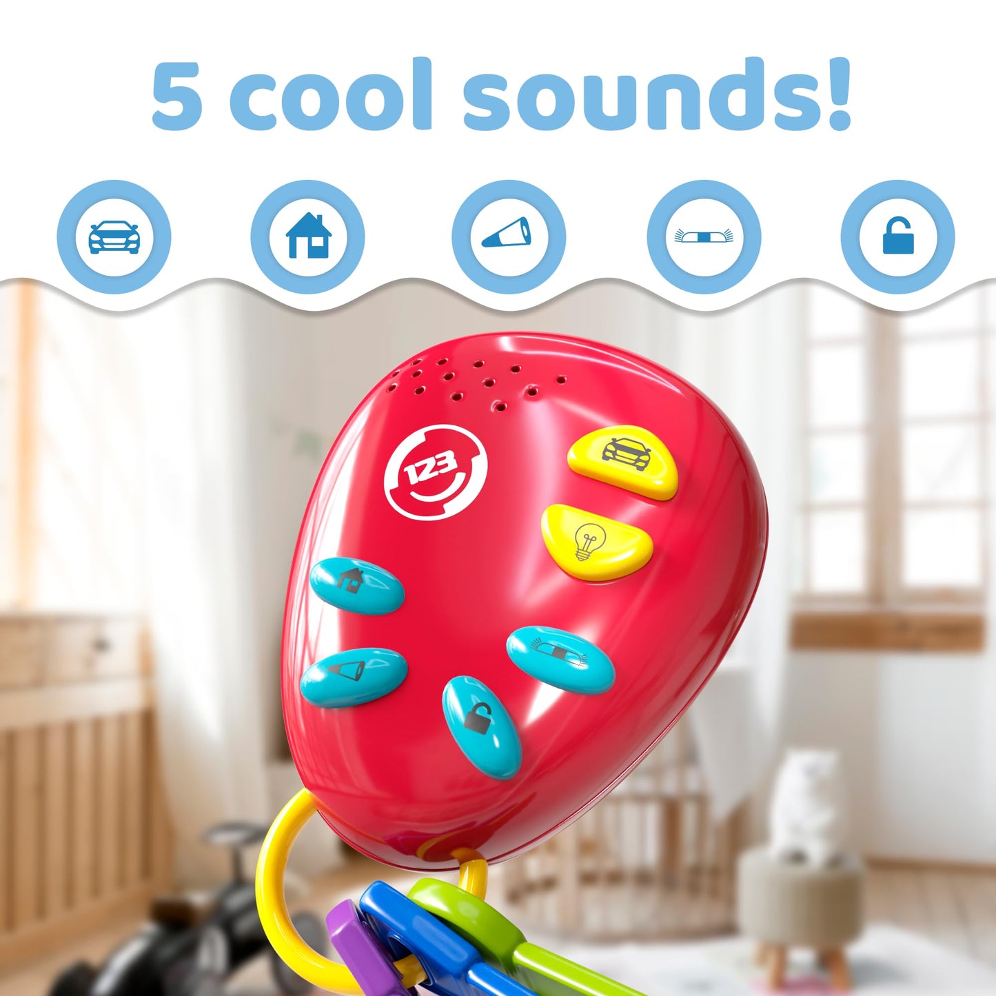 Lollipop Kids Car Keys Sensory Toy – Teether, Rattle & Travel-Friendly Keys for Babies & Toddlers (Batteries Included)