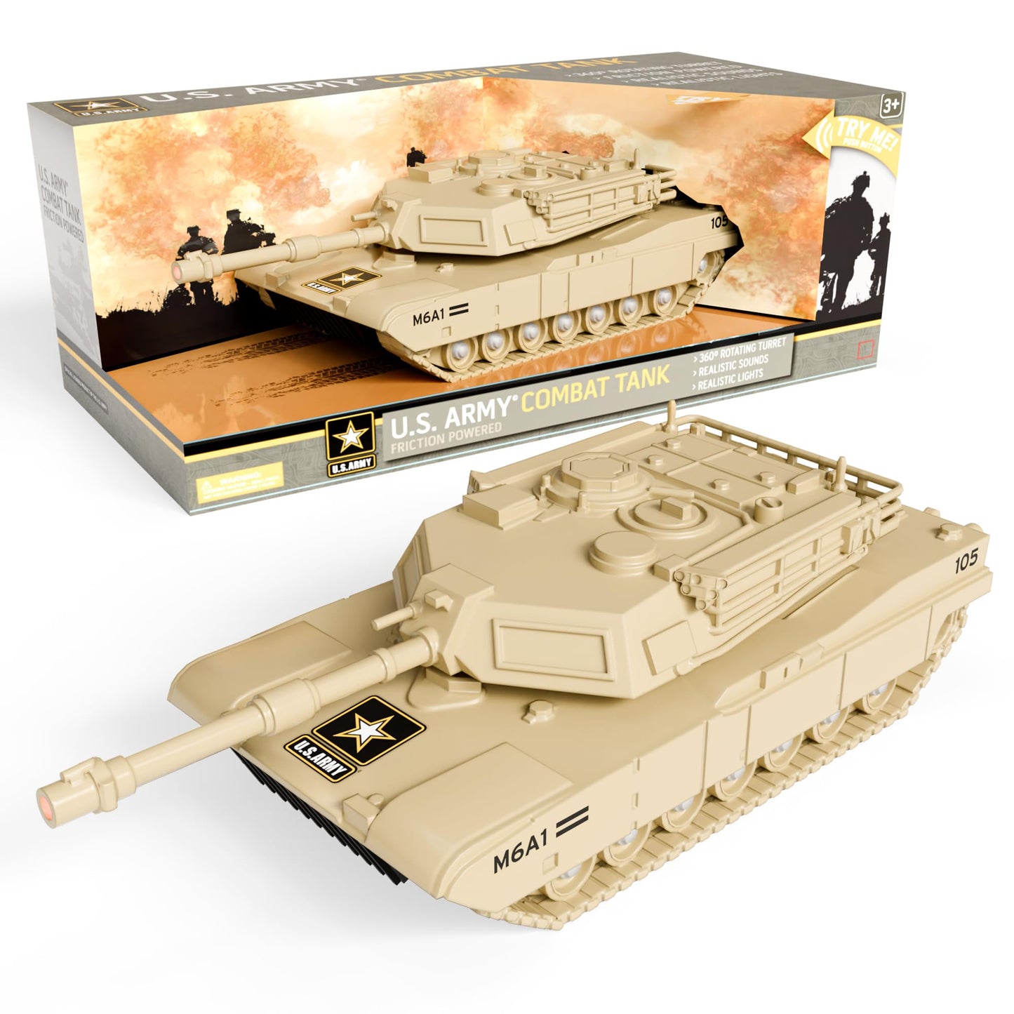 Lollipop U.S. Army Friction Combat Tank — 360° Turret, Lights & Sounds