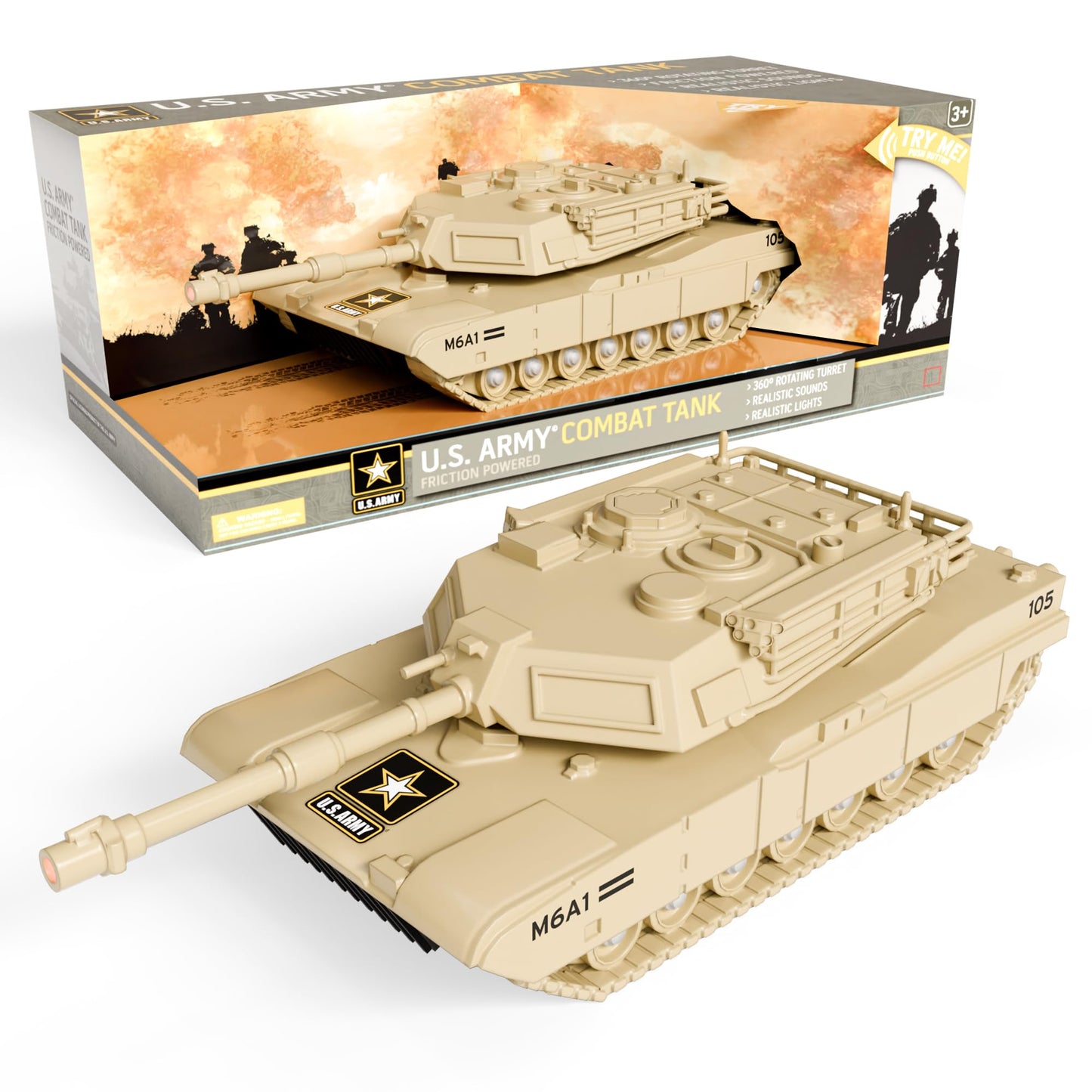 Lollipop U.S. Army Friction Combat Tank — 360° Turret, Lights & Sounds