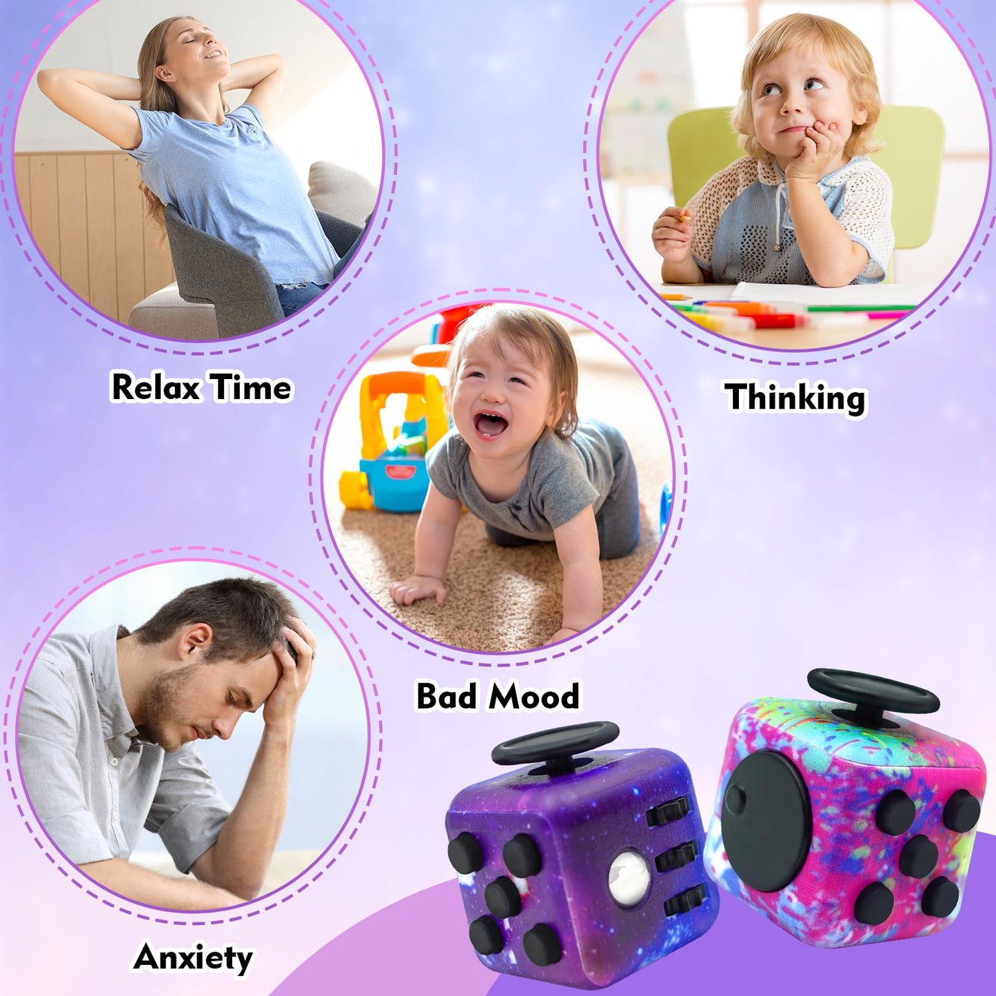 Lollyx Fidget Toy Cube 2-Pack – 6-Sided Stress Relief & Focus Cube for Adults & Kids