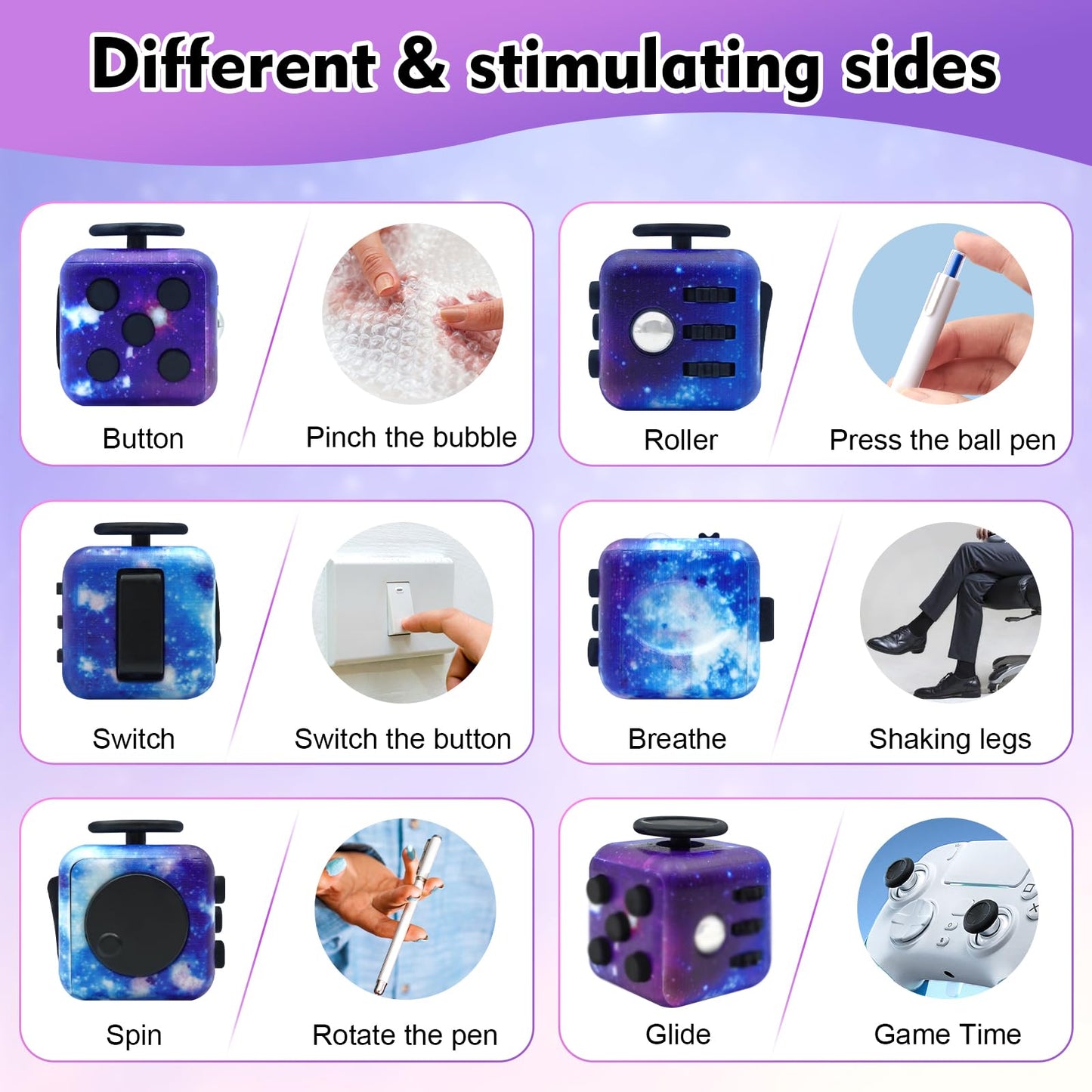 Lollyx Fidget Toy Cube 2-Pack – 6-Sided Stress Relief & Focus Cube for Adults & Kids