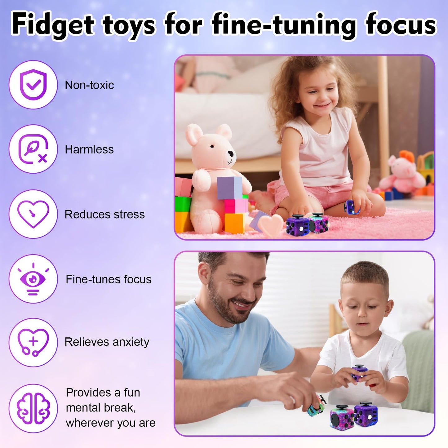 Lollyx Fidget Toy Cube 2-Pack – 6-Sided Stress Relief & Focus Cube for Adults & Kids