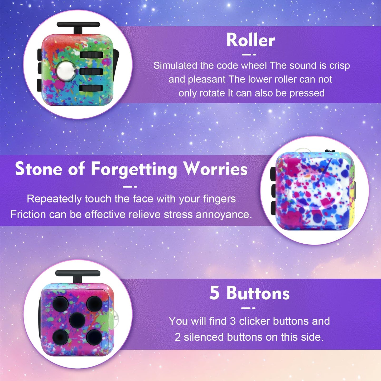 Lollyx Fidget Toy Cube 2-Pack – 6-Sided Stress Relief & Focus Cube for Adults & Kids