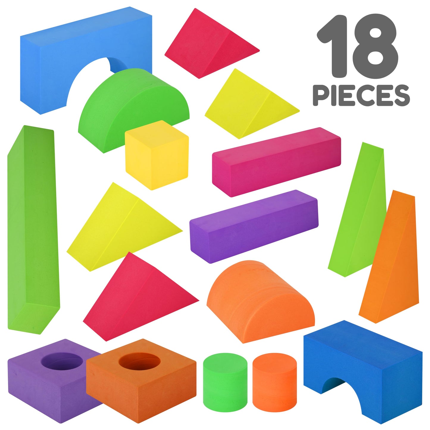 LOLO TOYS Large Building Foam Blocks for Toddlers – Giant Jumbo 18-Piece Set