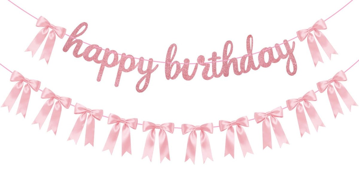 Lomantank 2 Strings Coquette Pink Bow Garland & Glitter Birthday Banner