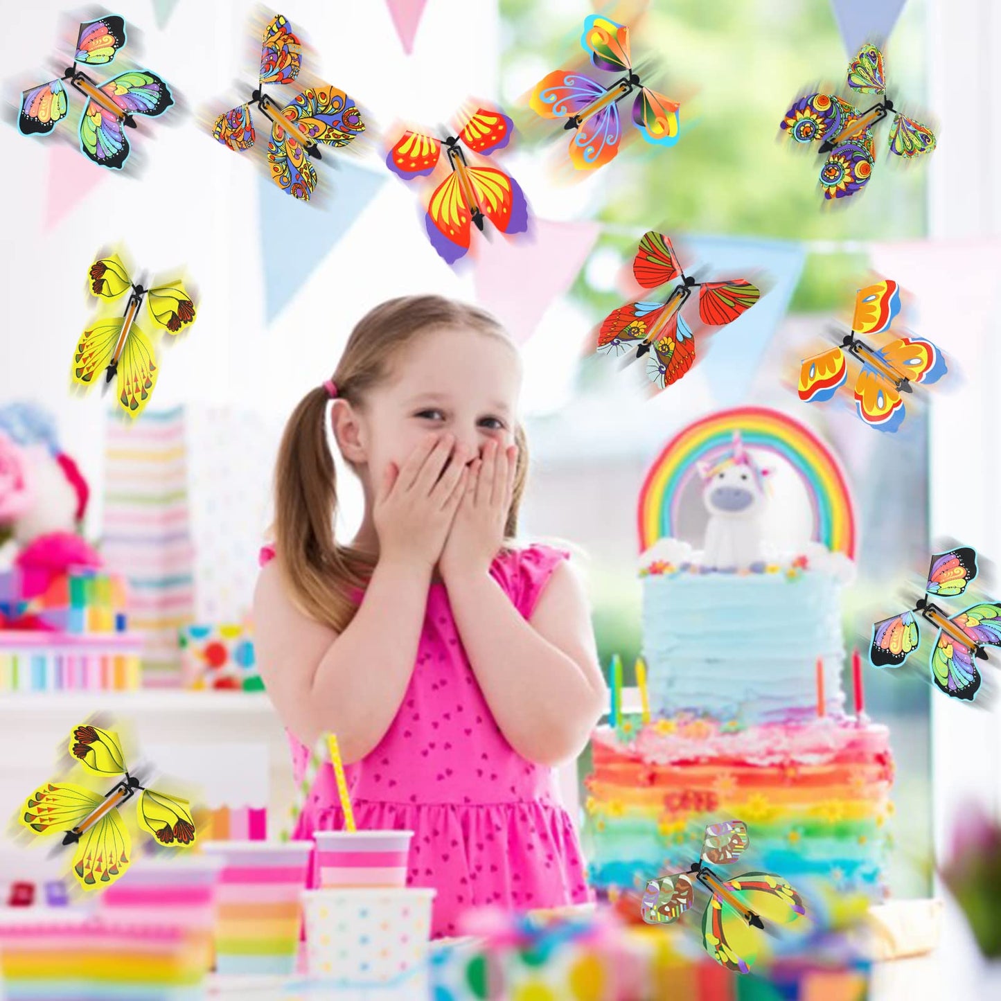 LOMIMOS 20Pcs Flying Butterfly Toys – Wind-Up Kids Gift for Parties (20 Styles)