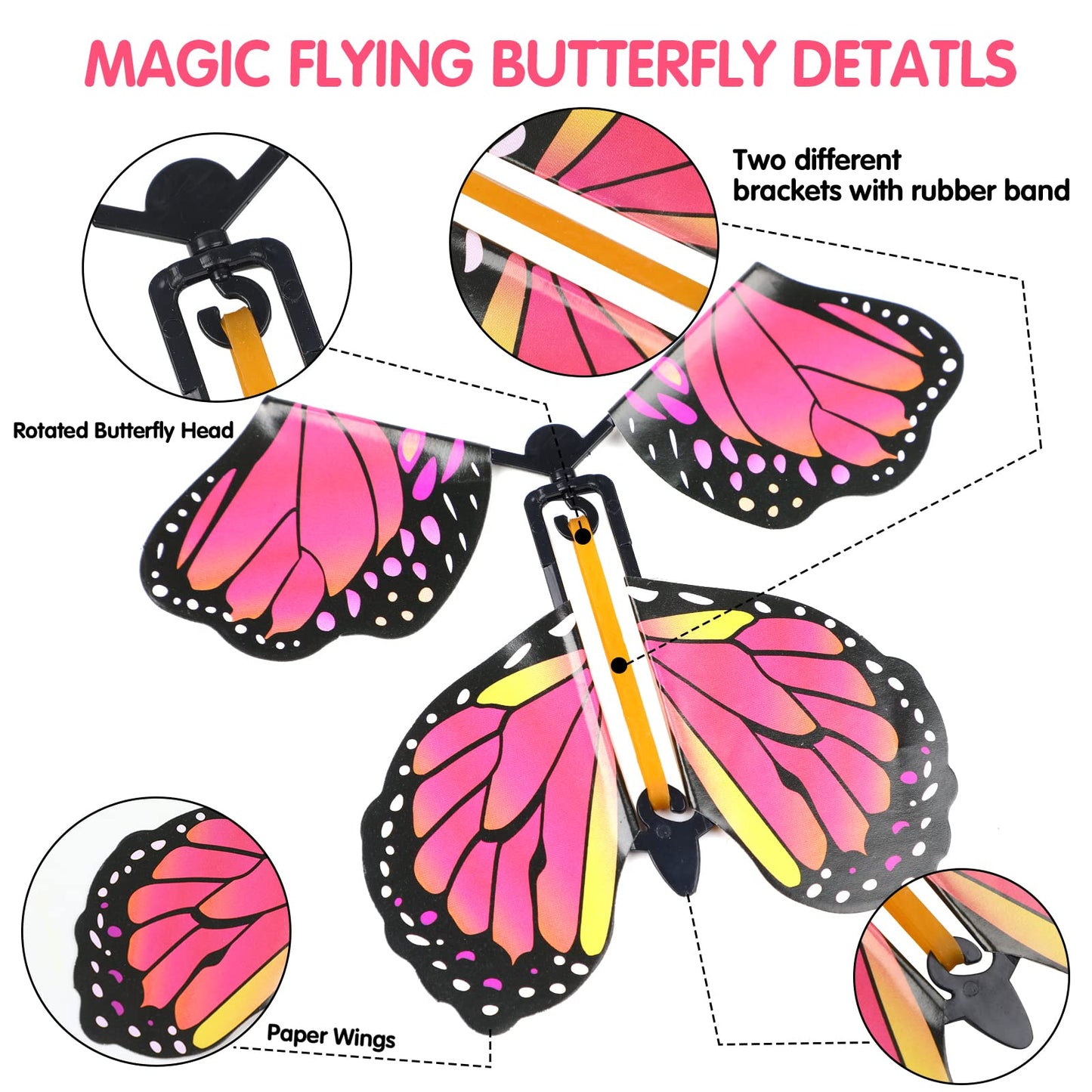 LOMIMOS 20Pcs Flying Butterfly Toys – Wind-Up Kids Gift for Parties (20 Styles)