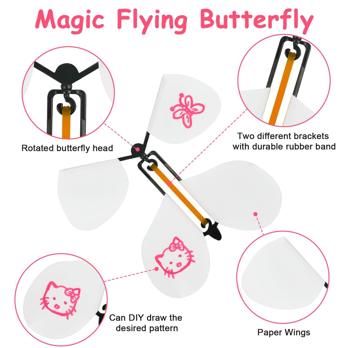 LOMIMOS 20-Pcs Flying Butterfly Wind-Up Toy – White Wings, DIY Surprise Gifts
