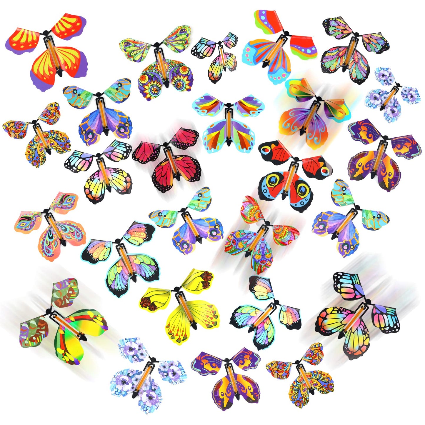 LOMIMOS 20Pcs Flying Butterfly Toys – Wind-Up Kids Gift for Parties (20 Styles)