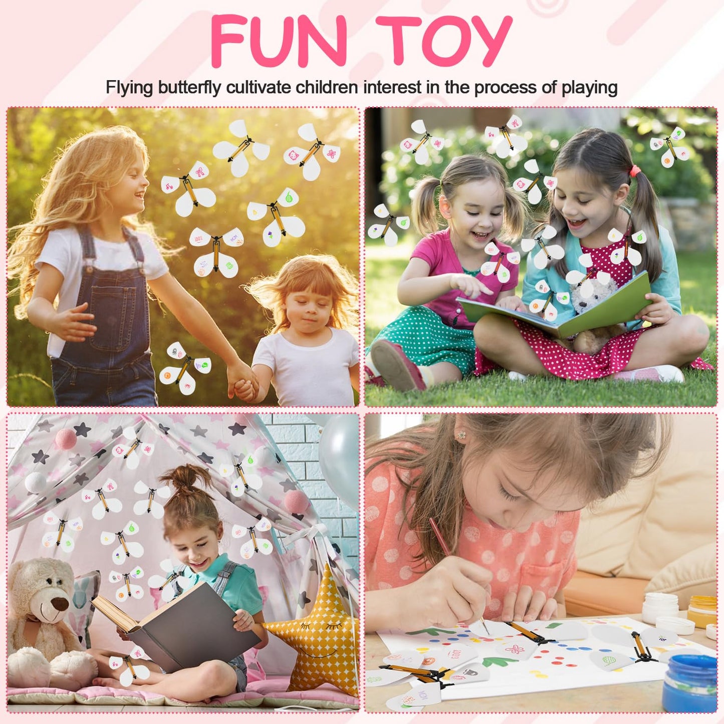 LOMIMOS 20-Pcs Flying Butterfly Wind-Up Toy – White Wings, DIY Surprise Gifts
