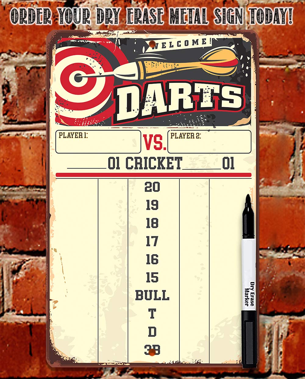 Lone Star Art Dart Scoreboard – Dry Erase Board with Magnetic Marker (Yellow)