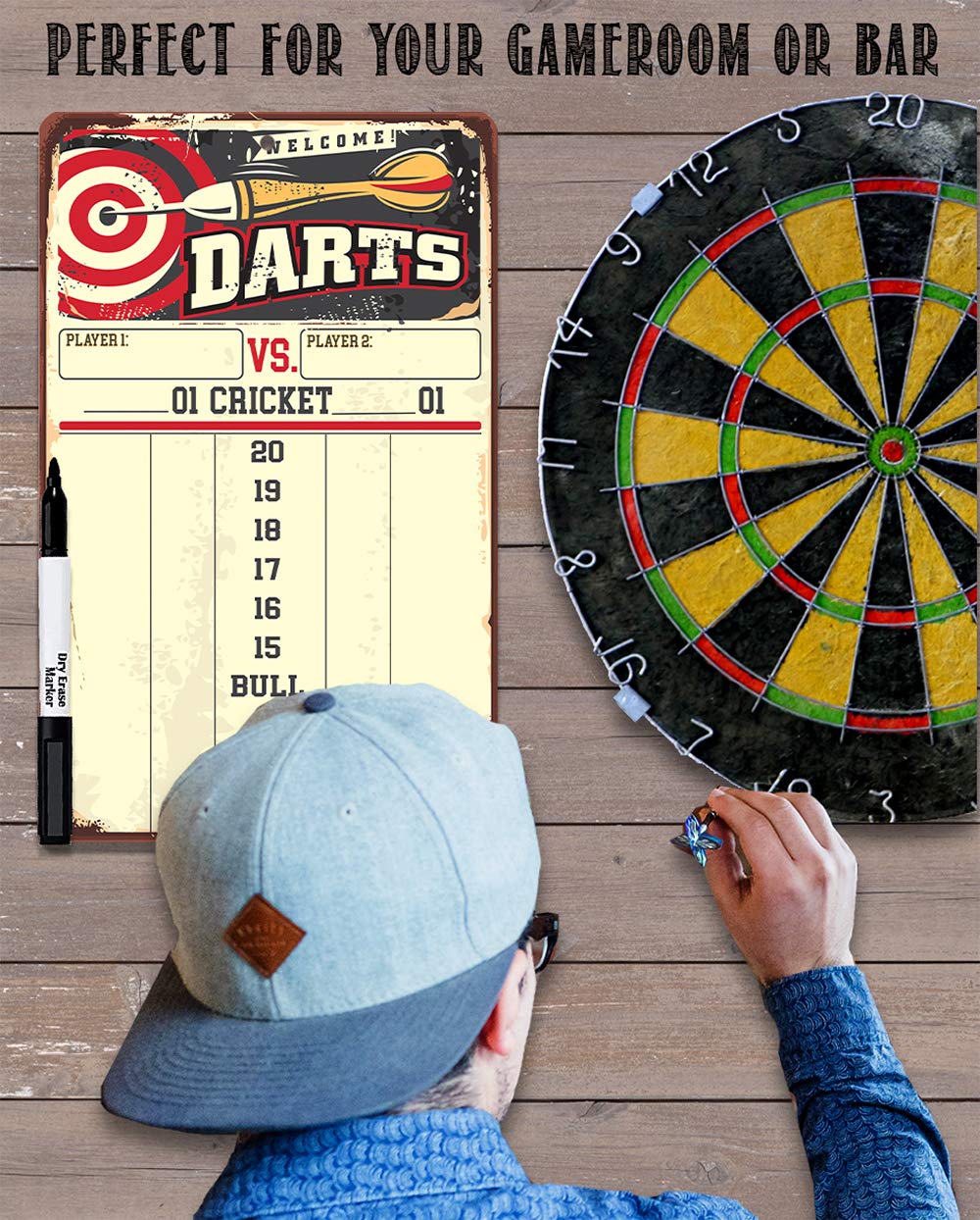 Lone Star Art Dart Scoreboard – Dry Erase Board with Magnetic Marker (Yellow)