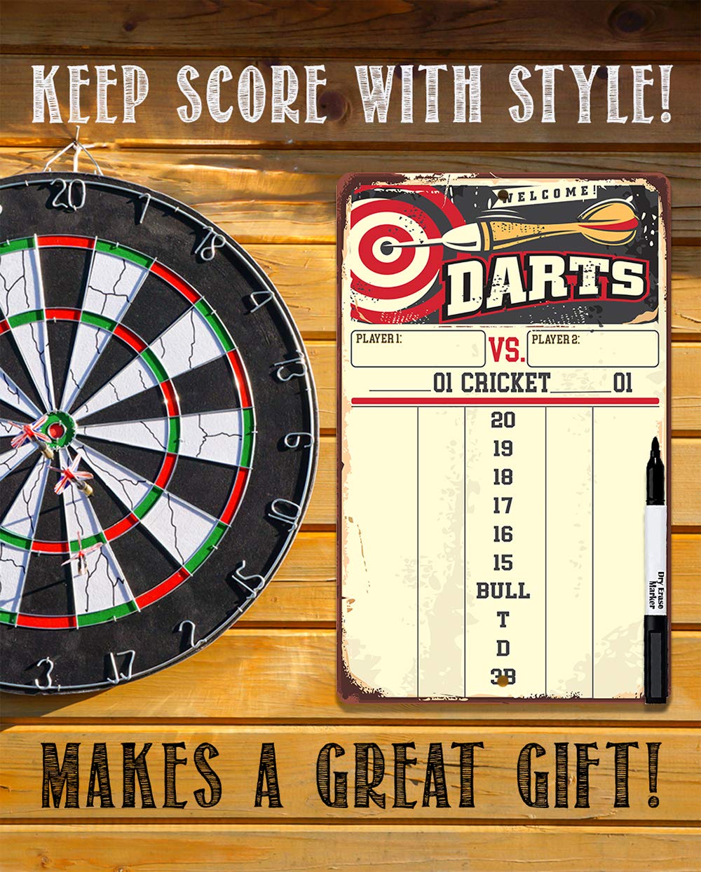 Lone Star Art Dart Scoreboard – Dry Erase Board with Magnetic Marker (Yellow)
