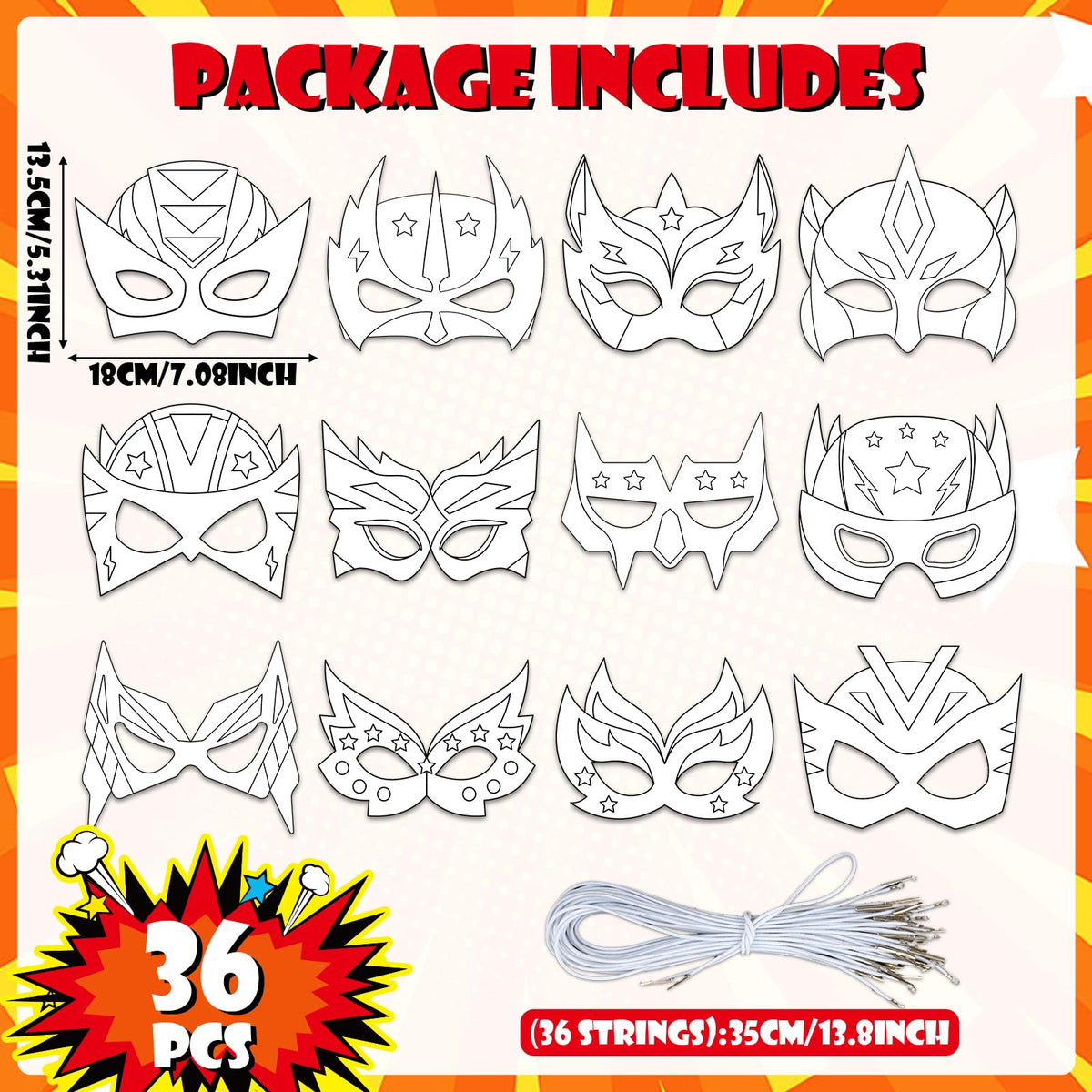 Lonfliness 36-Set Hero Coloring Masks for Kids | DIY Mask Craft Kit
