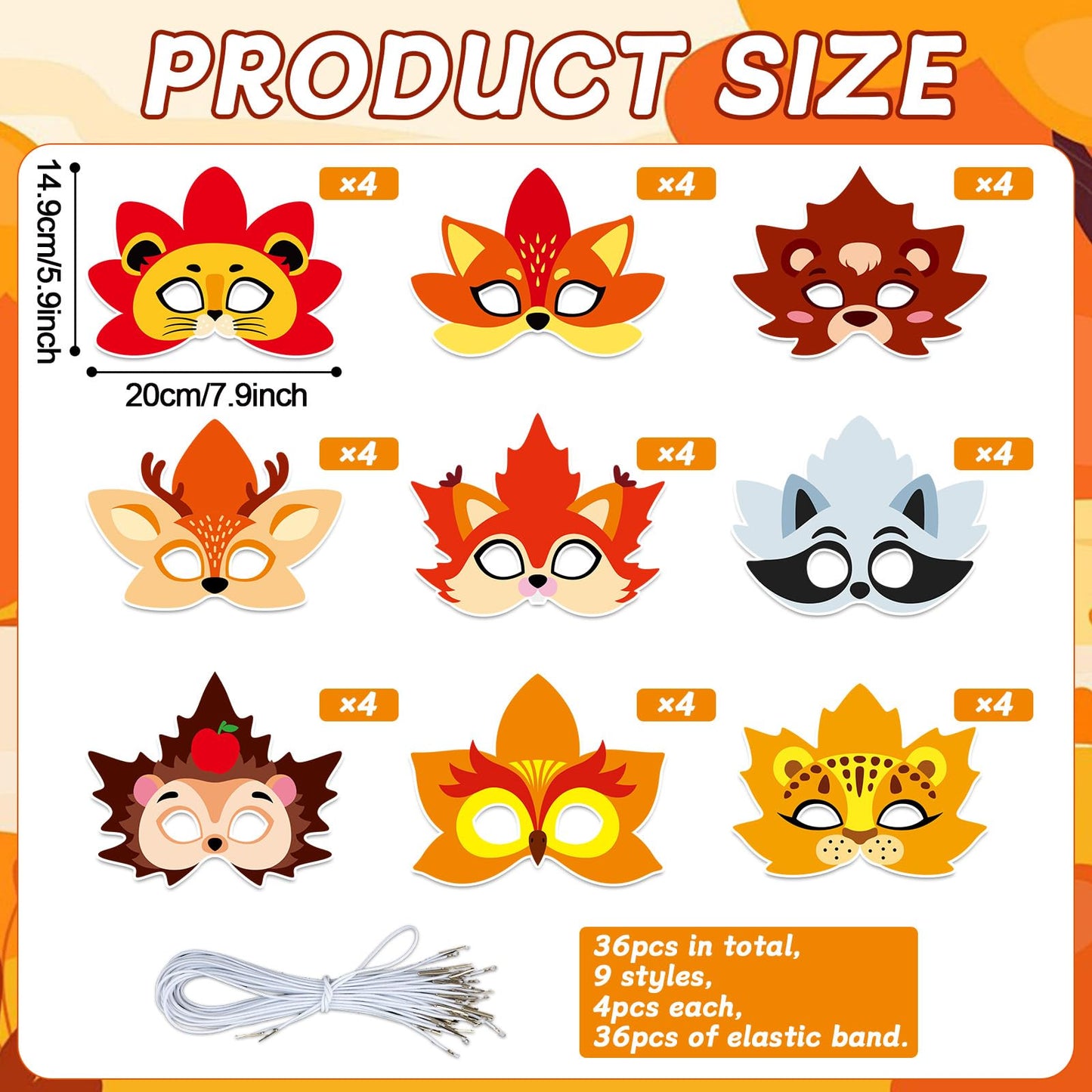 Lonfliness 36-Set Fall Maple Leaf Animal Masks – Kids Coloring Craft Kit for Autumn & Thanksgiving