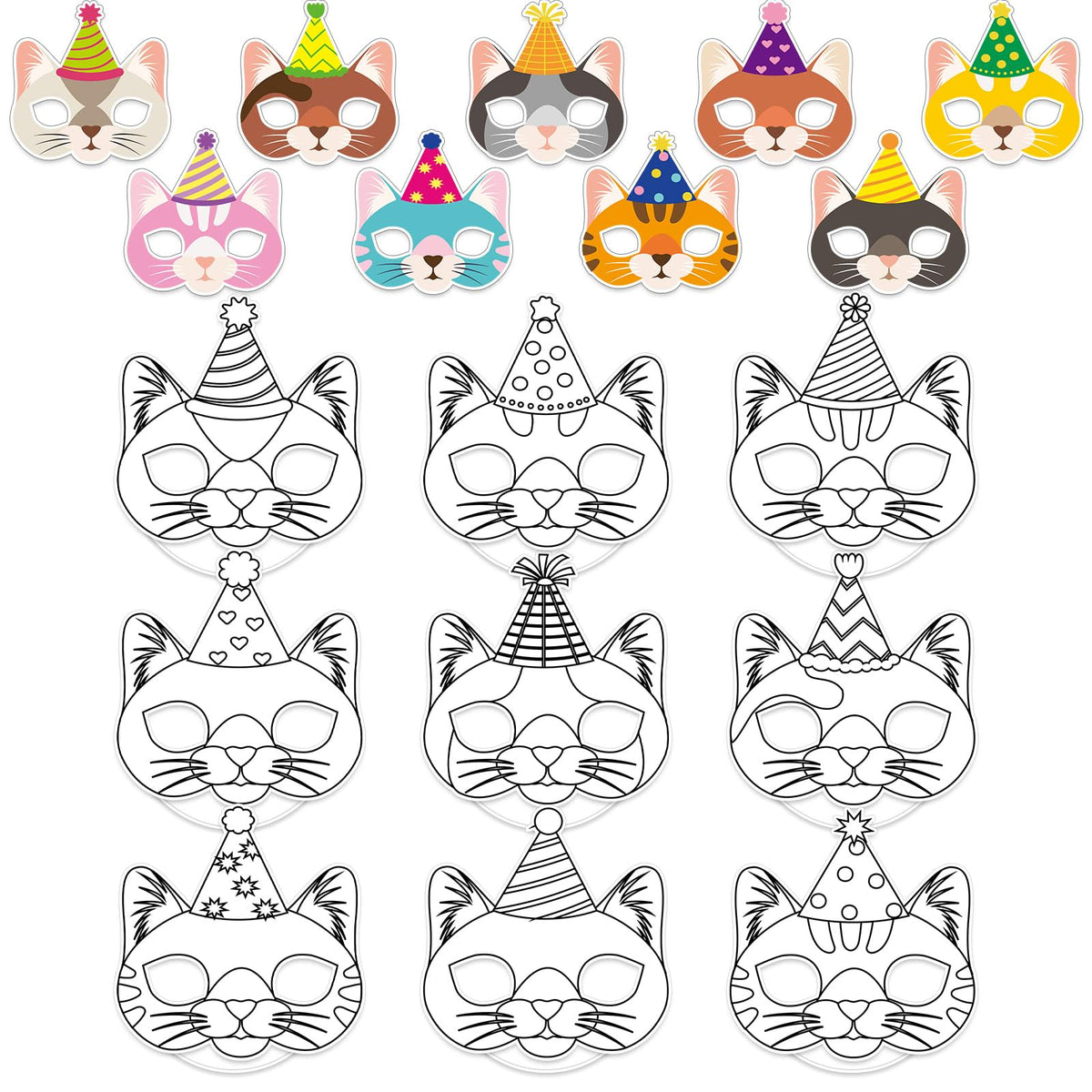 Lonfliness 36-Set Cat Coloring Masks – DIY Cat Masks for Kids, Parties & Classroom Activities