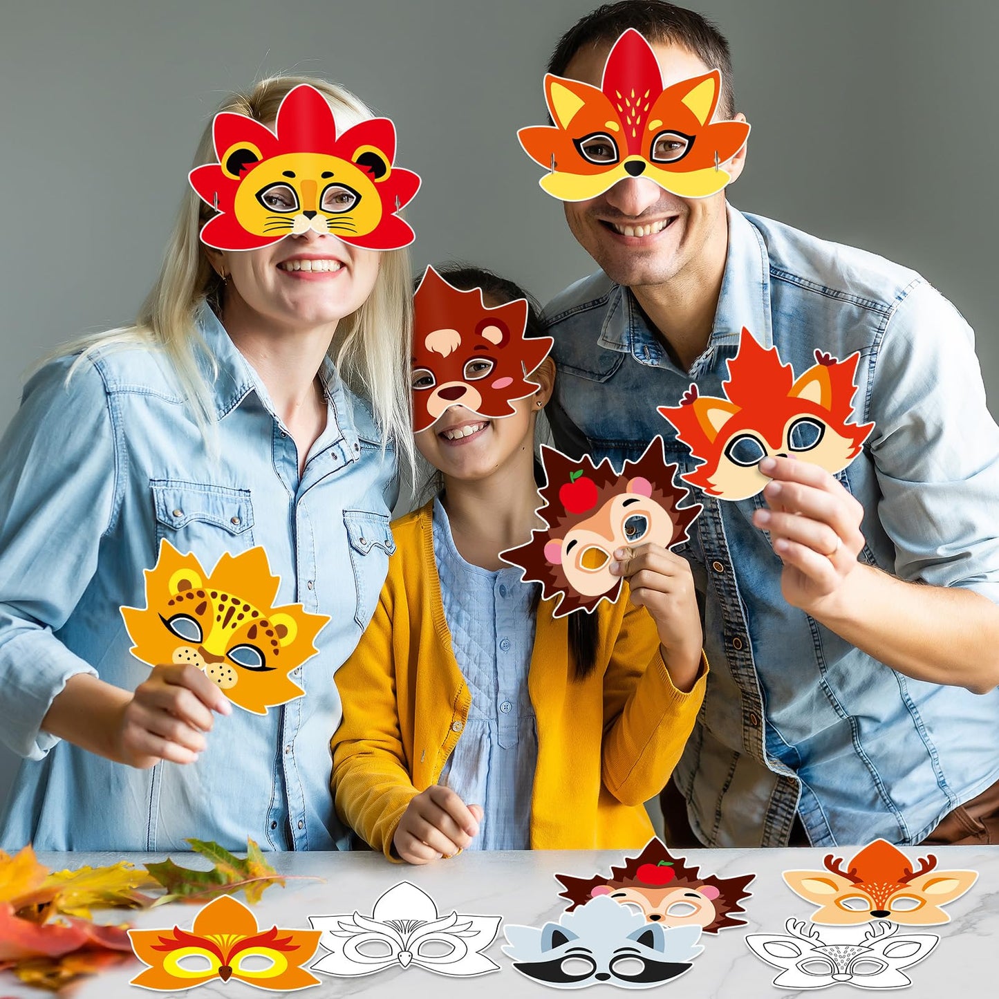 Lonfliness 36-Set Fall Maple Leaf Animal Masks – Kids Coloring Craft Kit for Autumn & Thanksgiving