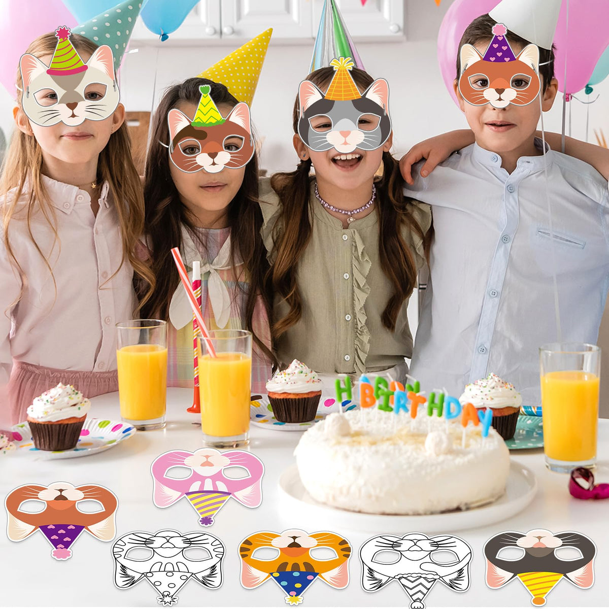 Lonfliness 36-Set Cat Coloring Masks – DIY Cat Masks for Kids, Parties & Classroom Activities