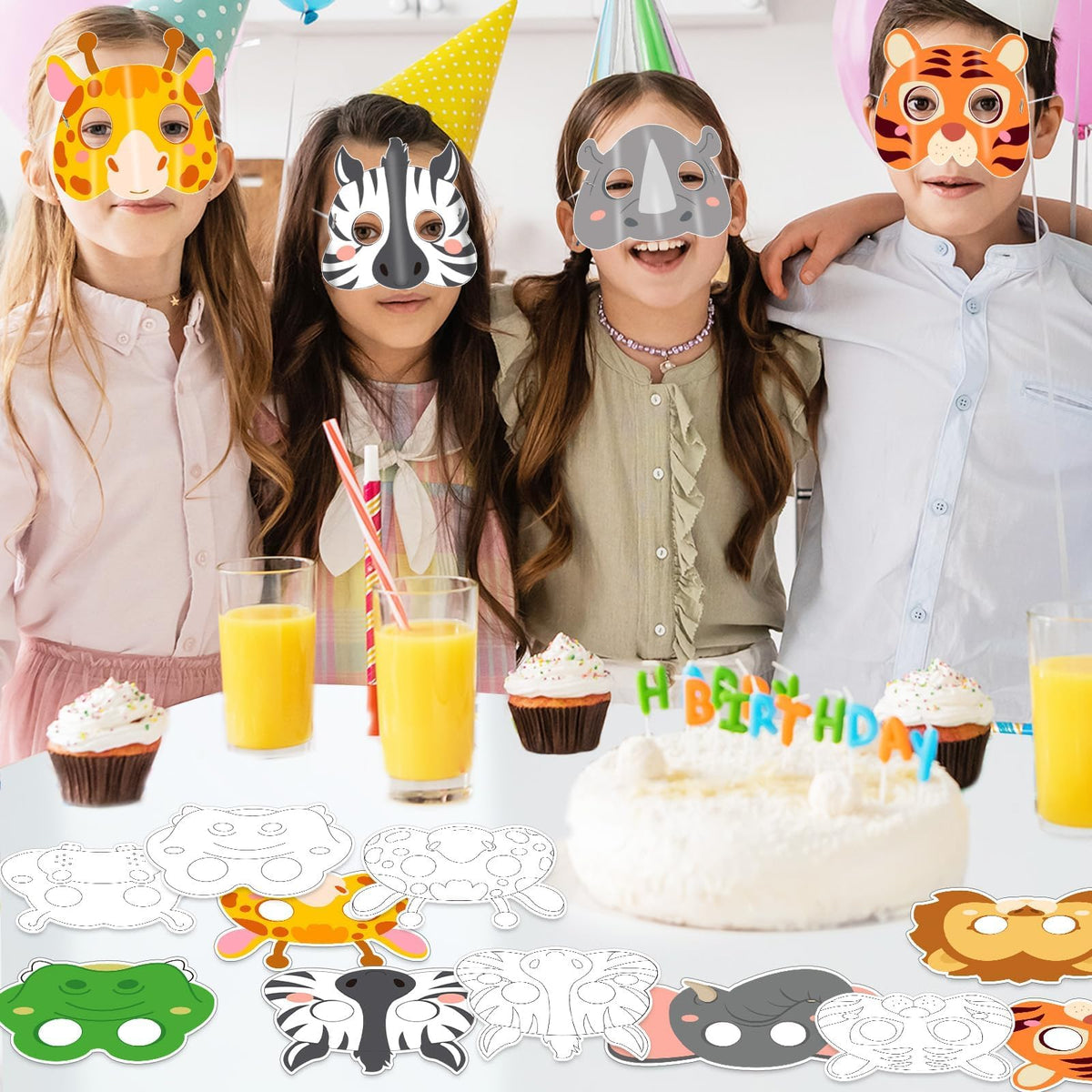 Lonfliness 36-Pack Jungle Animal Coloring Masks for Kids — DIY Craft & Party Favors