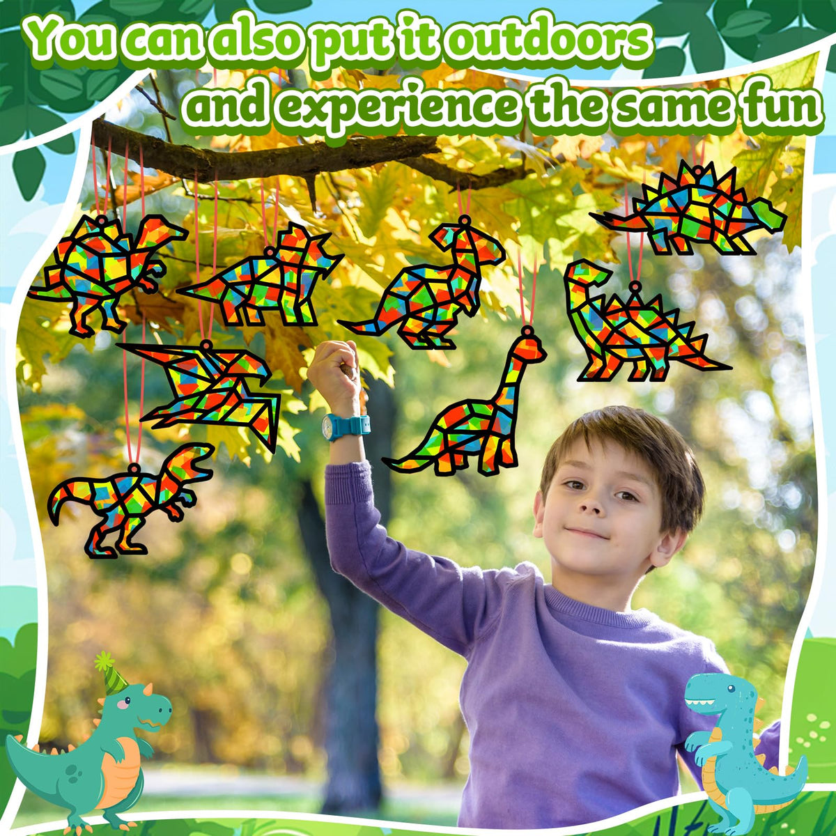 Lonfliness 32-Set Dinosaur Suncatchers Crafts Kit - DIY Window Stained Glass Art for Kids