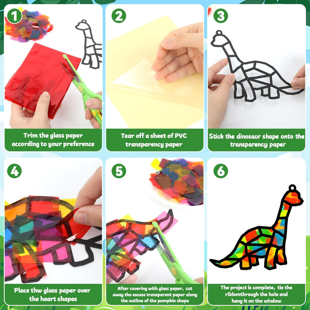 Lonfliness 32-Set Dinosaur Suncatchers Crafts Kit - DIY Window Stained Glass Art for Kids