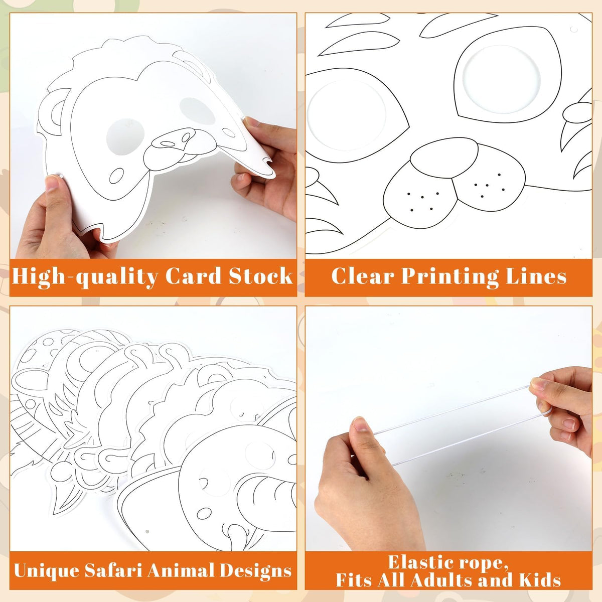 Lonfliness 36-Pack Jungle Animal Coloring Masks for Kids — DIY Craft & Party Favors