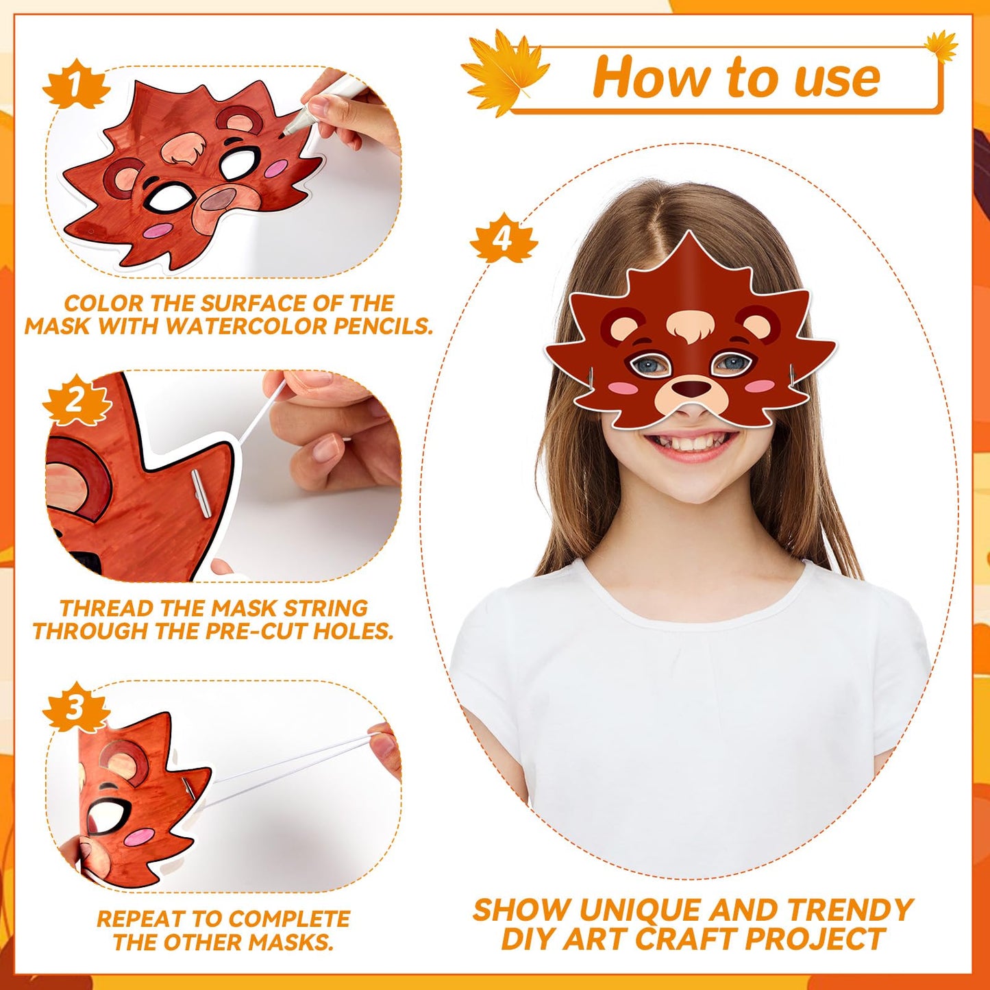 Lonfliness 36-Set Fall Maple Leaf Animal Masks – Kids Coloring Craft Kit for Autumn & Thanksgiving