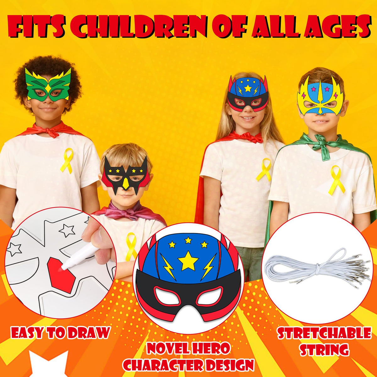 Lonfliness 36-Set Hero Coloring Masks for Kids | DIY Mask Craft Kit