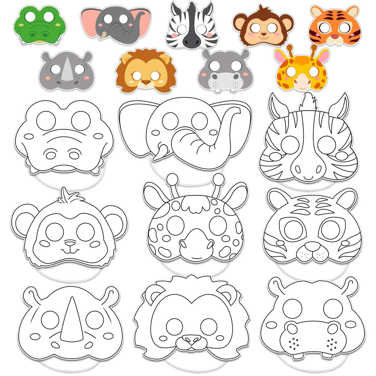 Lonfliness 36-Pack Jungle Animal Coloring Masks for Kids — DIY Craft & Party Favors