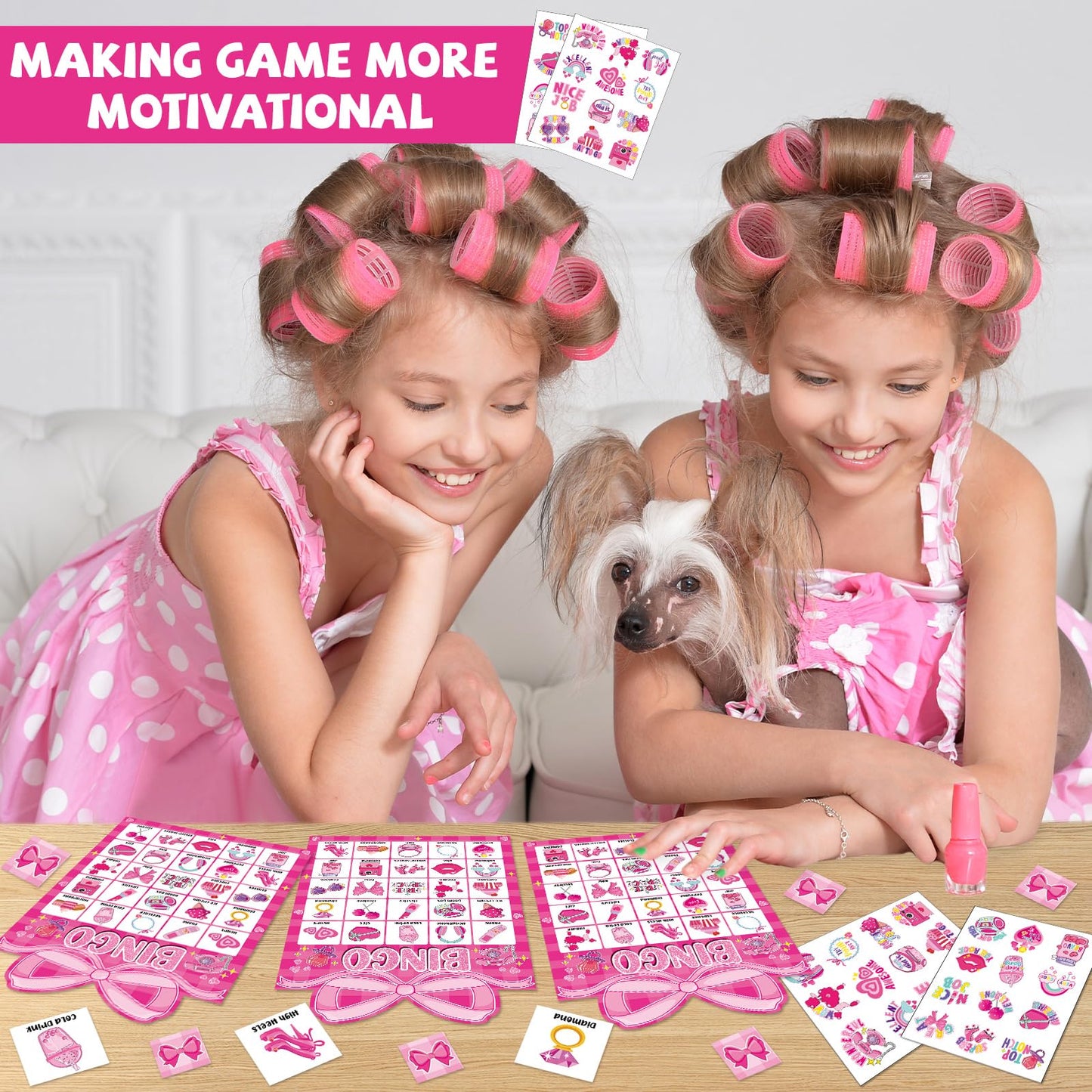 Lonfliness Pink Bow Party Bingo Game – 24 Players, Rewards Stickers & Favors