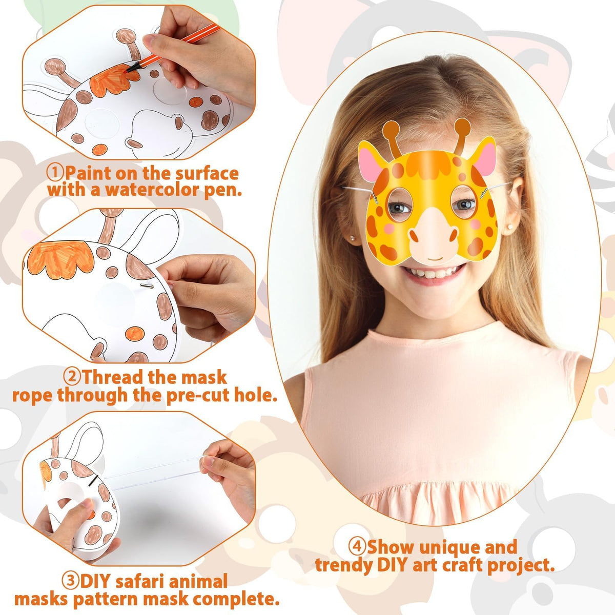 Lonfliness 36-Pack Jungle Animal Coloring Masks for Kids — DIY Craft & Party Favors