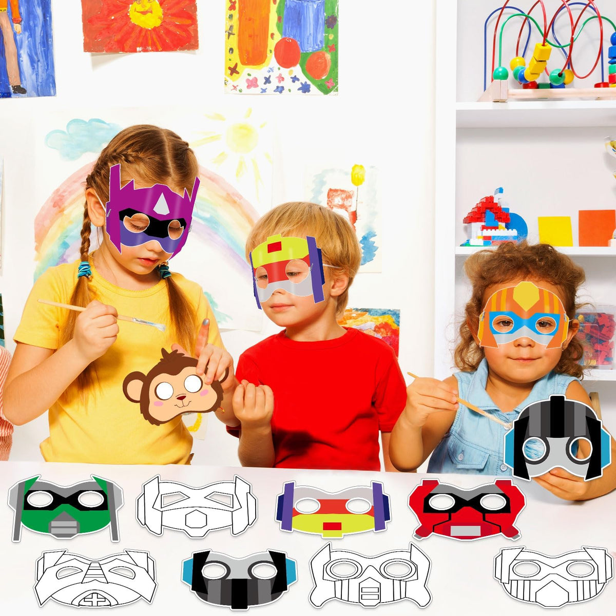 Lonfliness 36 Robot Coloring Masks — DIY Kids Mask Craft for Parties & Classroom