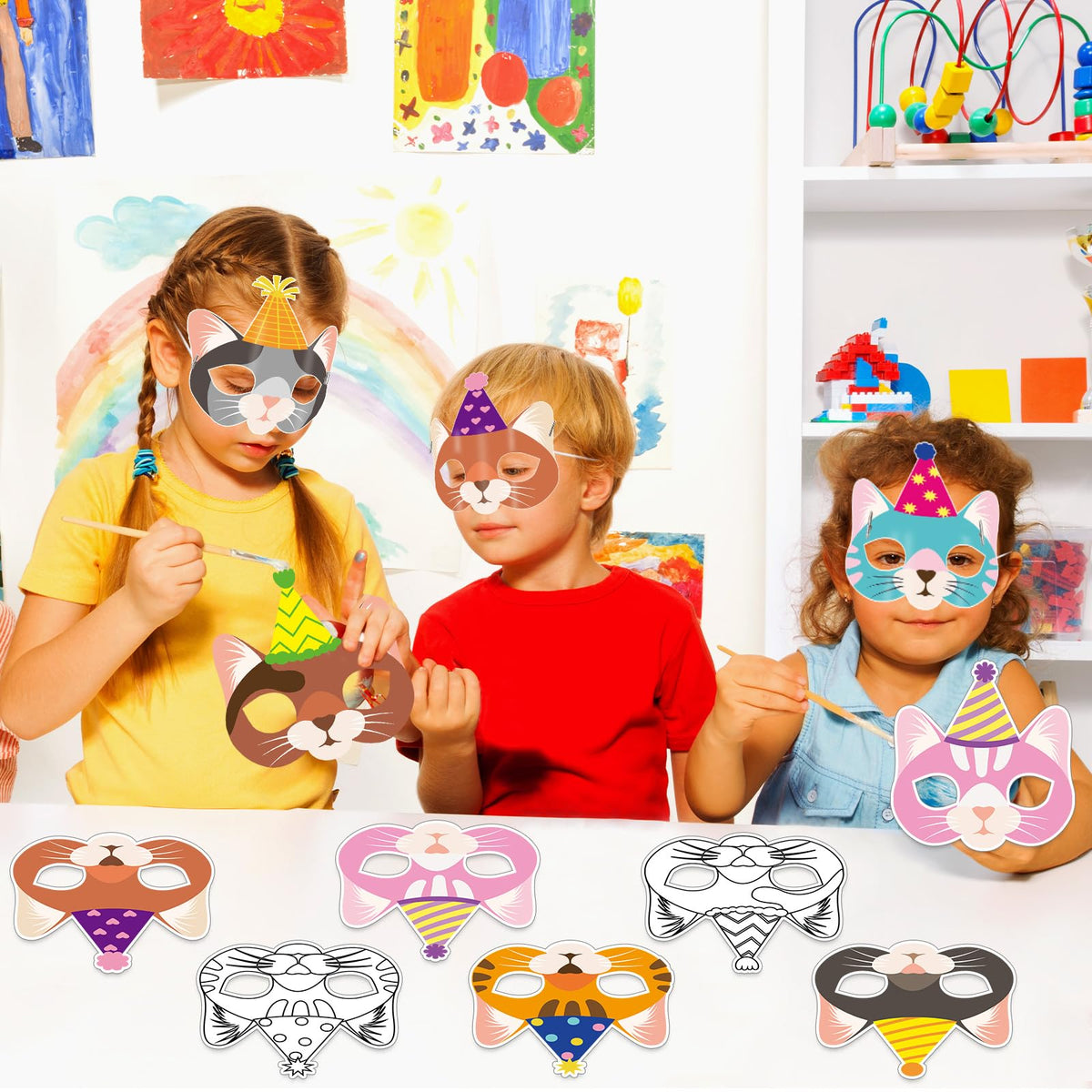 Lonfliness 36-Set Cat Coloring Masks – DIY Cat Masks for Kids, Parties & Classroom Activities