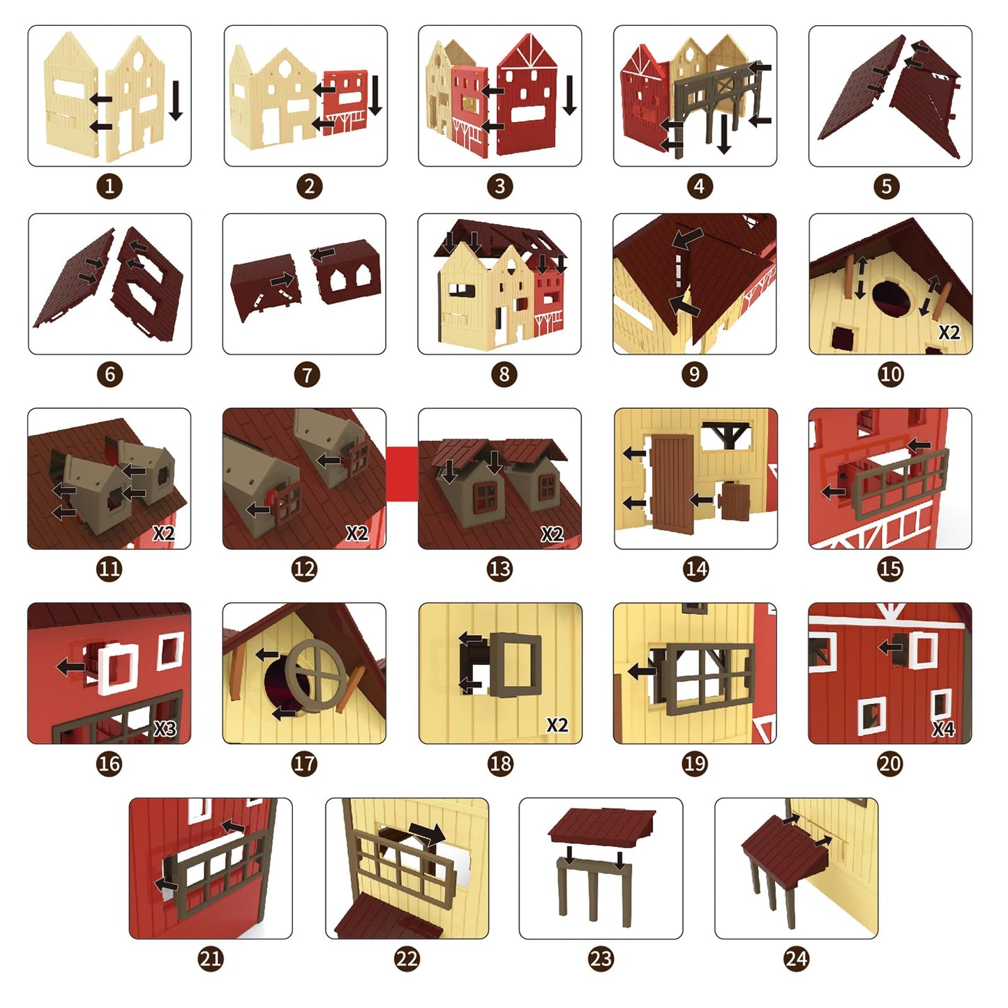 Lonfypeng 136-Piece Farm Animals Playset with Barn, Tractor Trailer & More