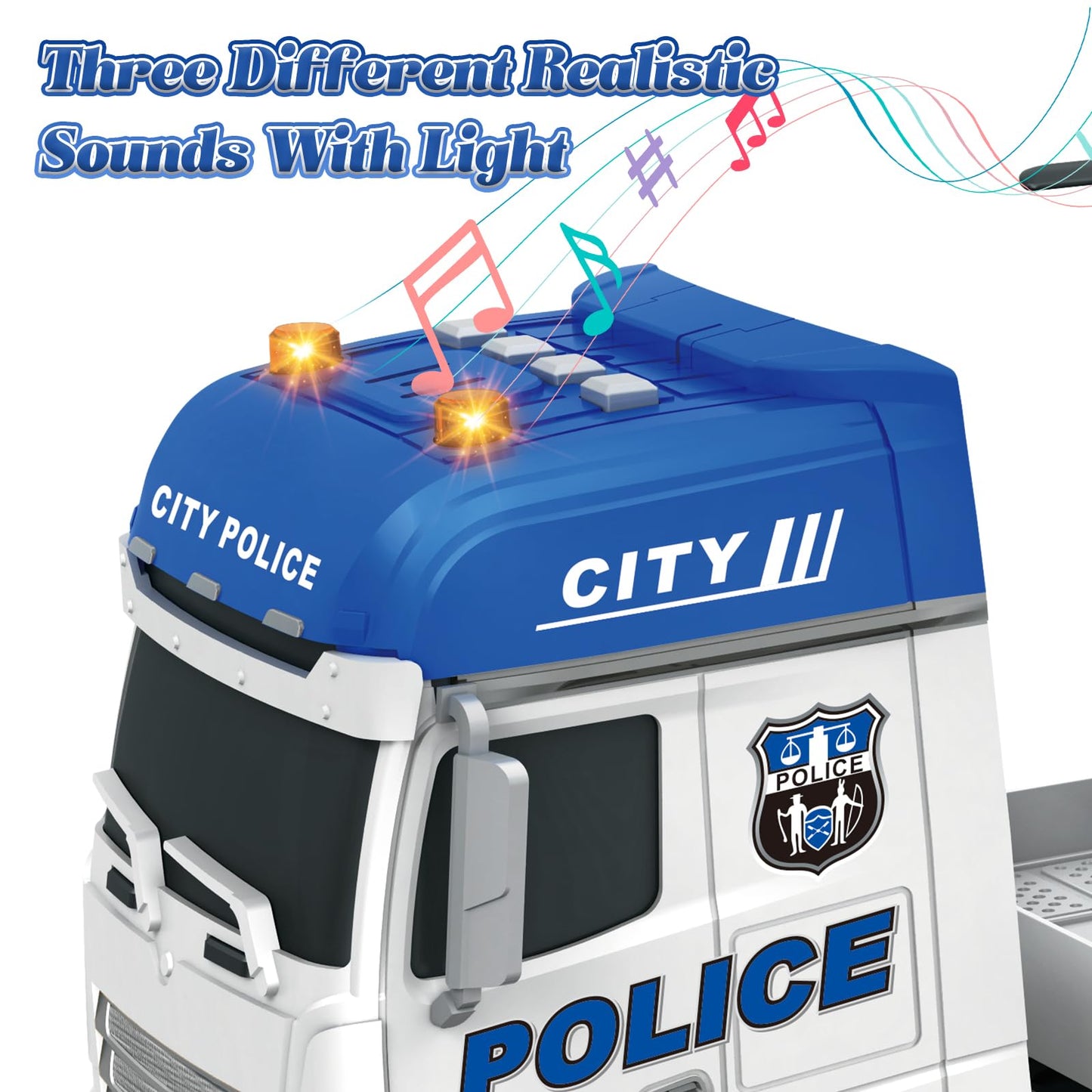 lonfypeng 3-in-1 Police Truck Toys for Kids 3-6 | Inertia Semi Trailer with Racing Car & Helicopter