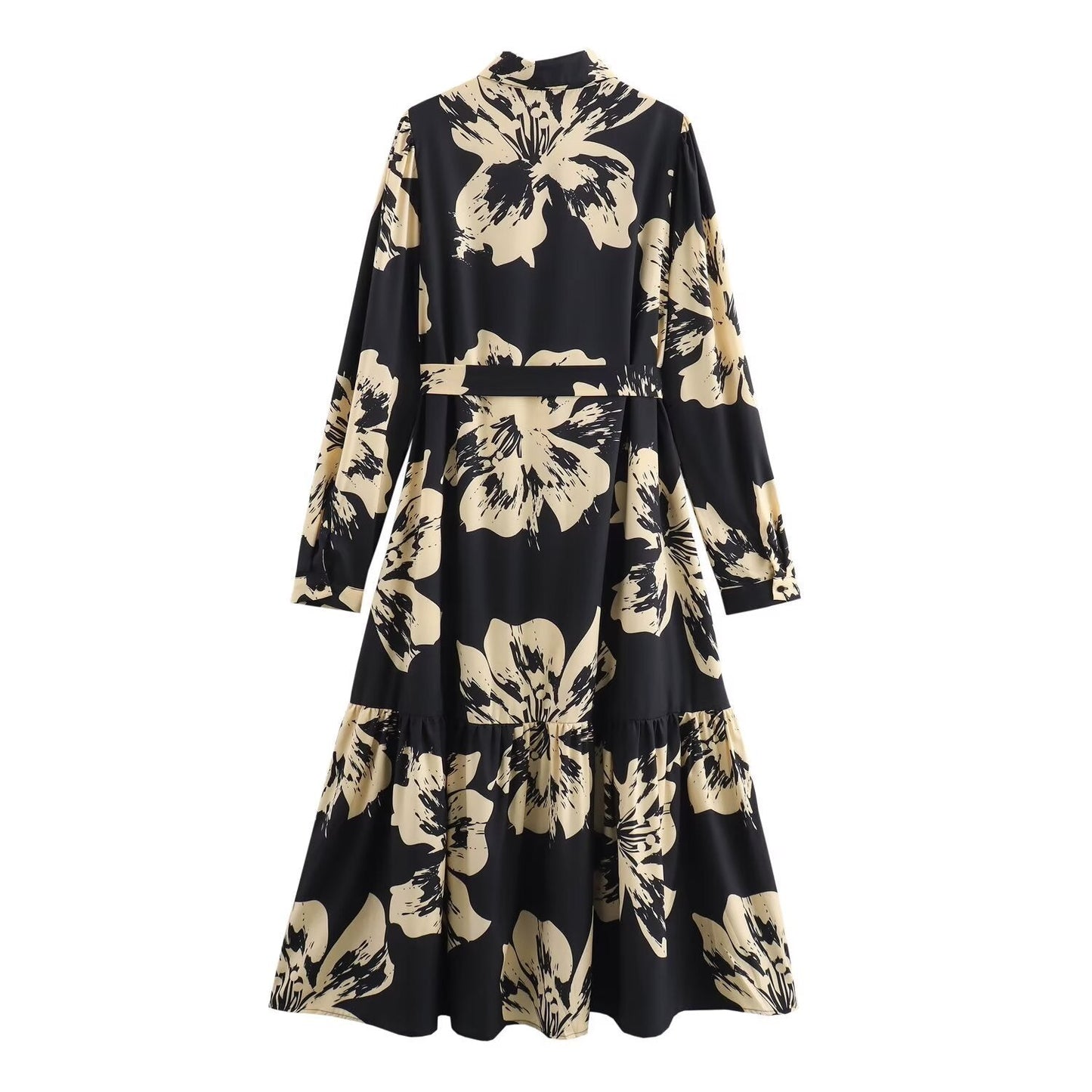 Long Sleeve Waist-controlled Breasted Shirt Dress