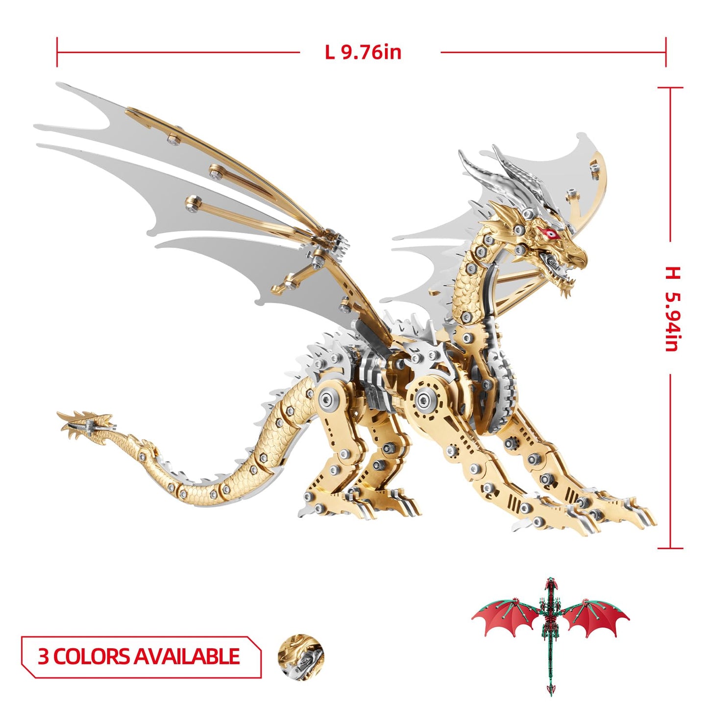 LONGPIN 3D Metal Dragon Model Kit for Adults – Mechanical Puzzle, Desk Ornament & Gift (Golden)